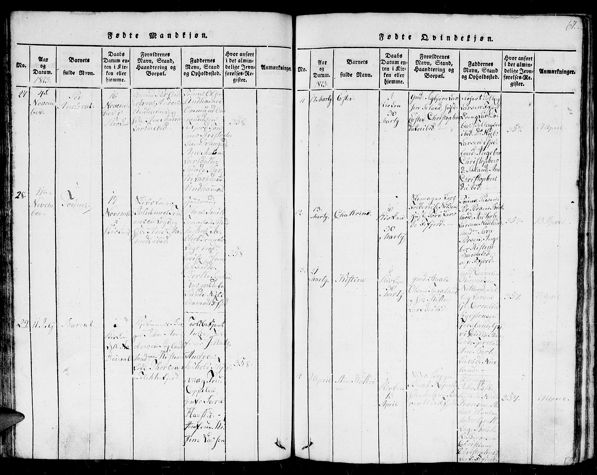 Flekkefjord sokneprestkontor, AV/SAK-1111-0012/F/Fb/Fbc/L0003: Klokkerbok nr. B 3, 1815-1826, s. 67