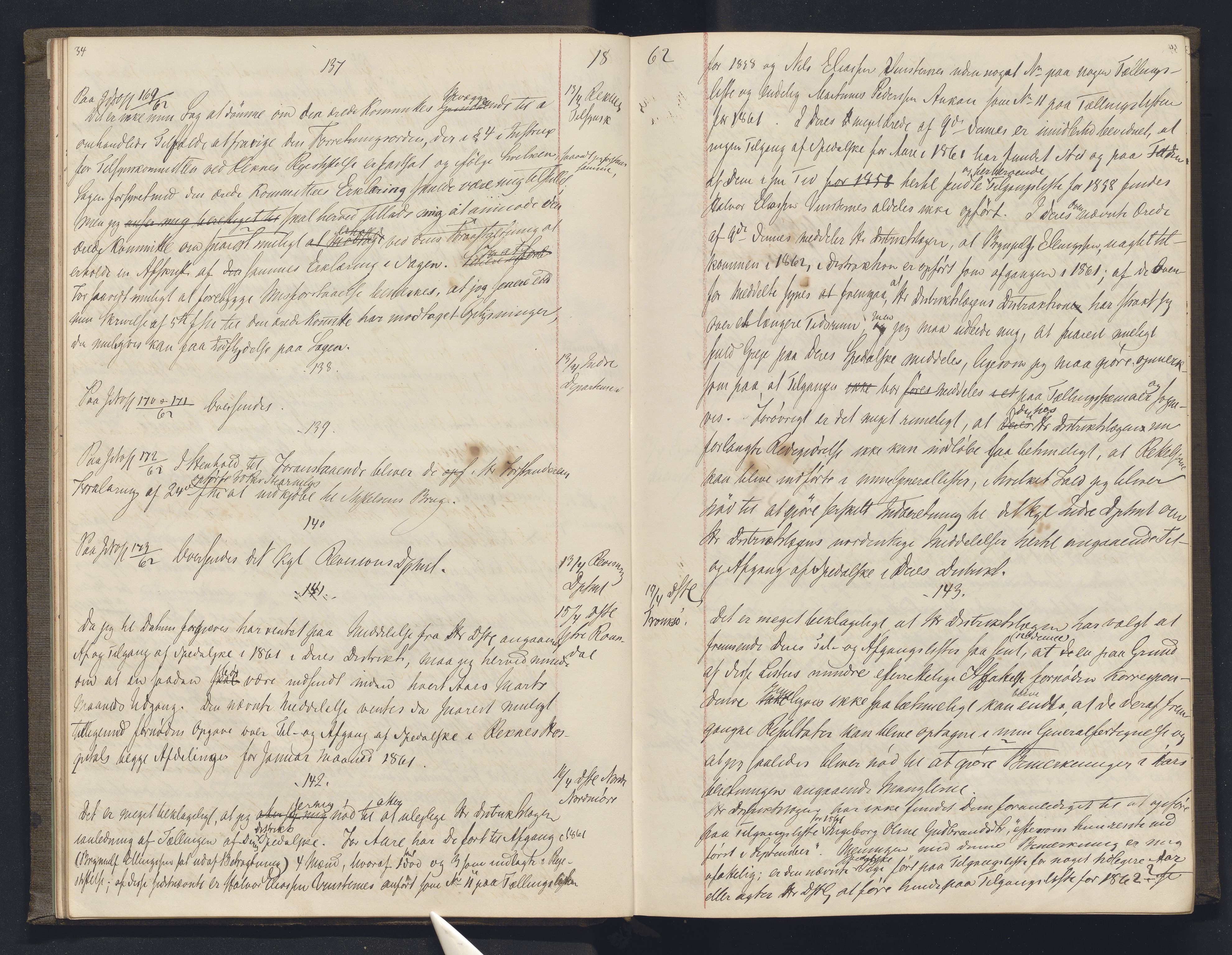 Lepraarkiver - Overlegen for den spedalske sykdom, AV/SAB-A-61001/B.b/L0003: Kopibok, 1862-1865, s. 34-35