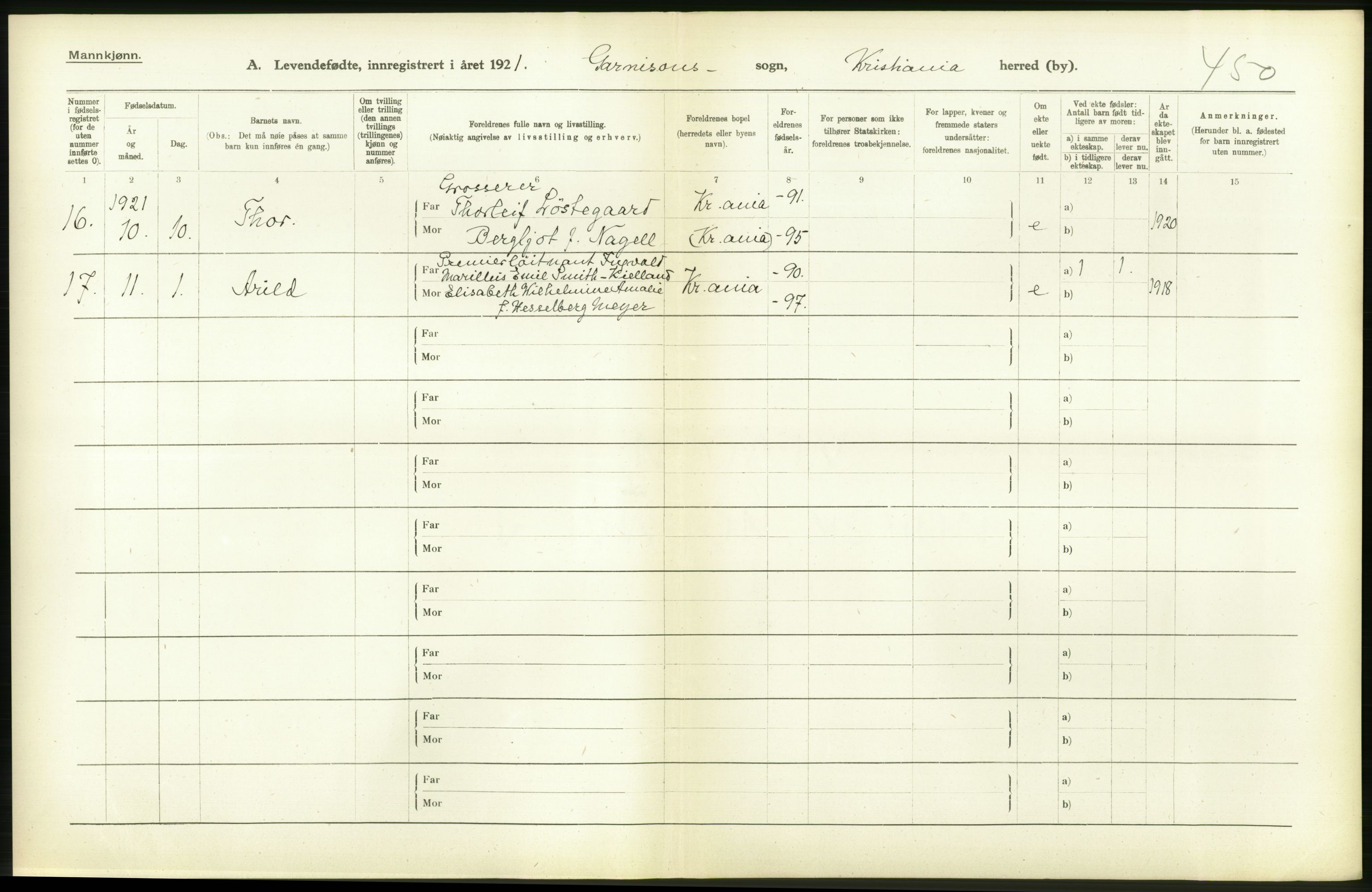 Statistisk sentralbyrå, Sosiodemografiske emner, Befolkning, RA/S-2228/D/Df/Dfc/Dfca/L0009: Kristiania: Levendefødte menn og kvinner., 1921, s. 356