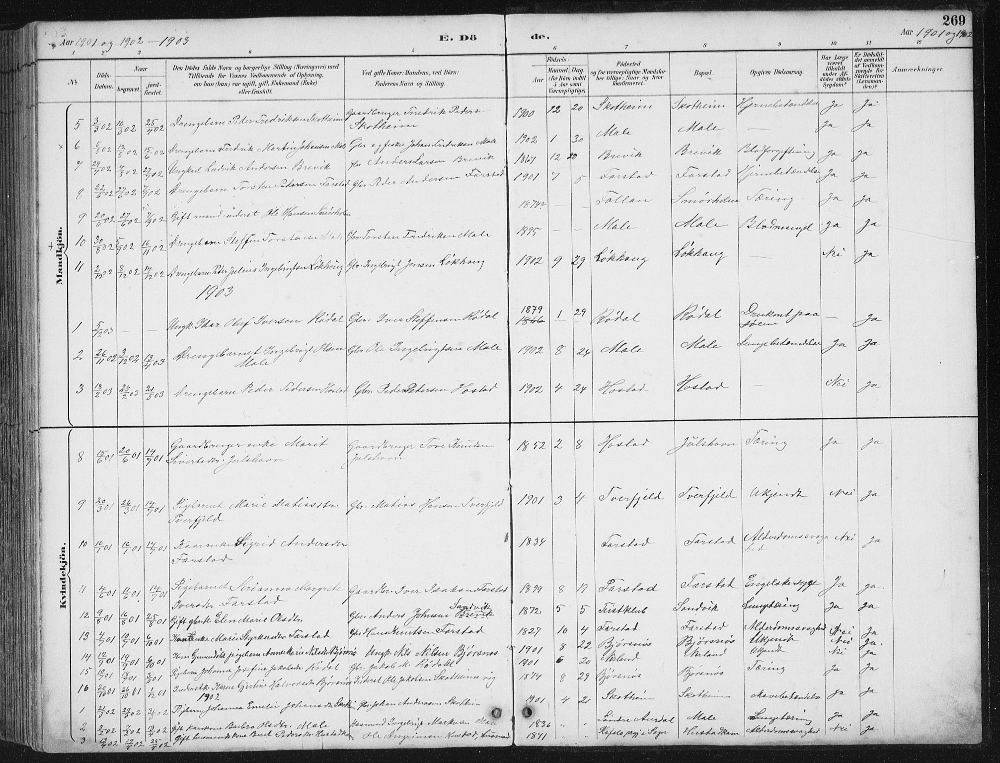 Ministerialprotokoller, klokkerbøker og fødselsregistre - Møre og Romsdal, SAT/A-1454/567/L0783: Klokkerbok nr. 567C03, 1887-1903, s. 269