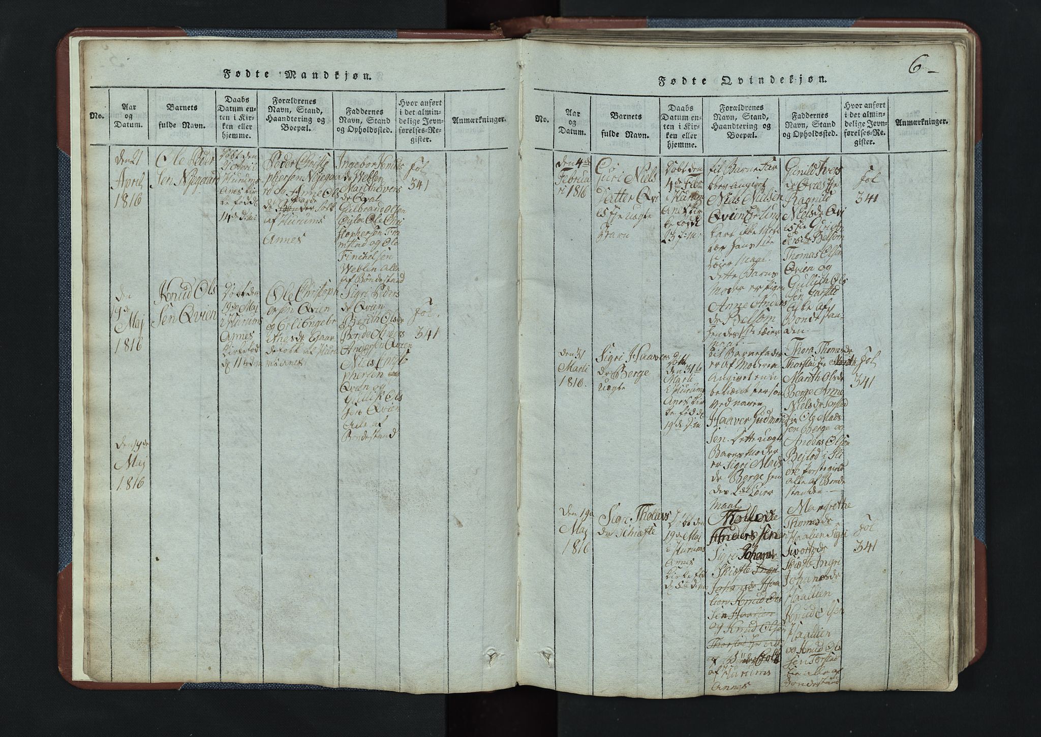 Vang prestekontor, Valdres, AV/SAH-PREST-140/H/Hb/L0003: Klokkerbok nr. 3, 1814-1892, s. 6