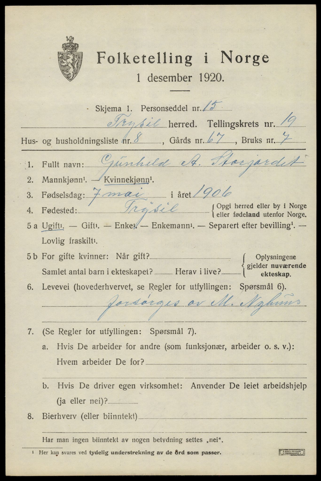 SAH, Folketelling 1920 for 0428 Trysil herred, 1920, s. 12843