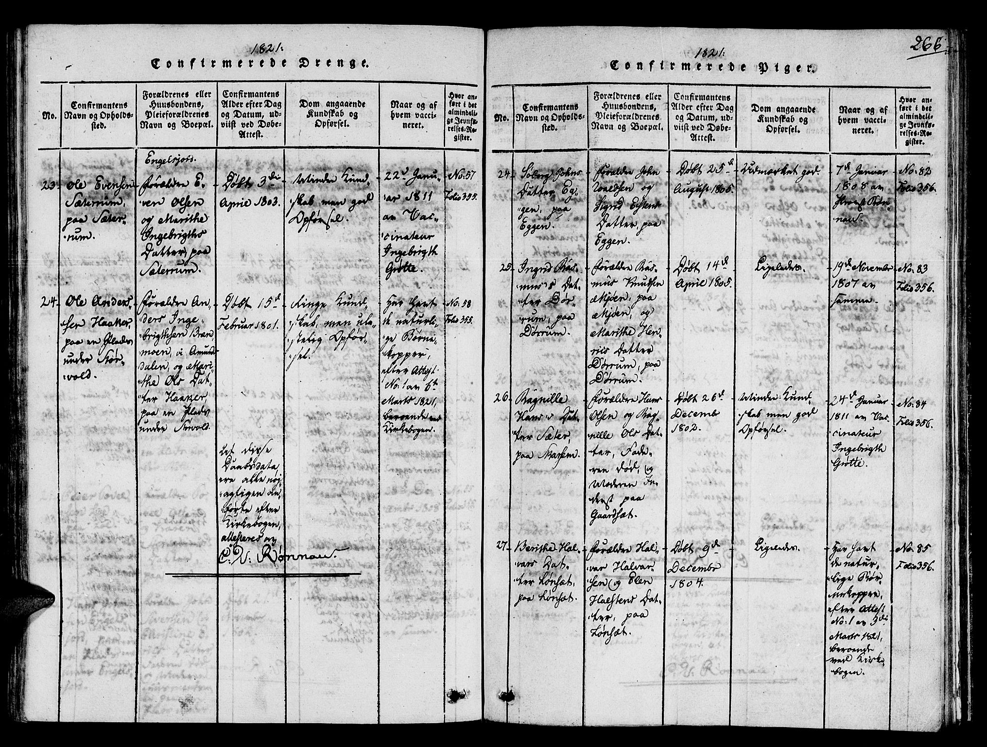 Ministerialprotokoller, klokkerbøker og fødselsregistre - Sør-Trøndelag, SAT/A-1456/678/L0895: Ministerialbok nr. 678A05 /1, 1816-1821, s. 266