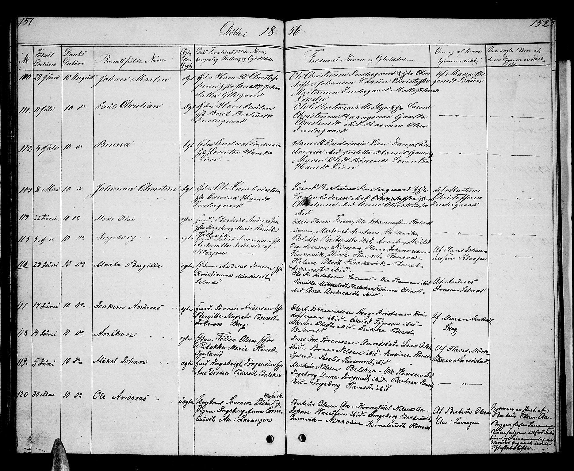 Ibestad sokneprestembete, AV/SATØ-S-0077/H/Ha/Hab/L0004klokker: Klokkerbok nr. 4, 1852-1860, s. 151-152