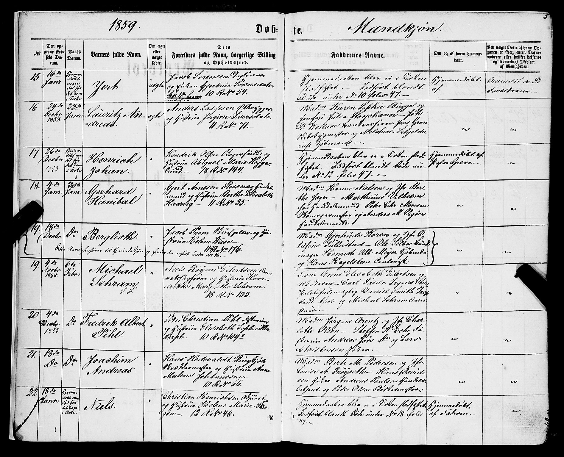 Domkirken sokneprestembete, AV/SAB-A-74801/H/Haa/L0021: Ministerialbok nr. B 4, 1859-1871, s. 5