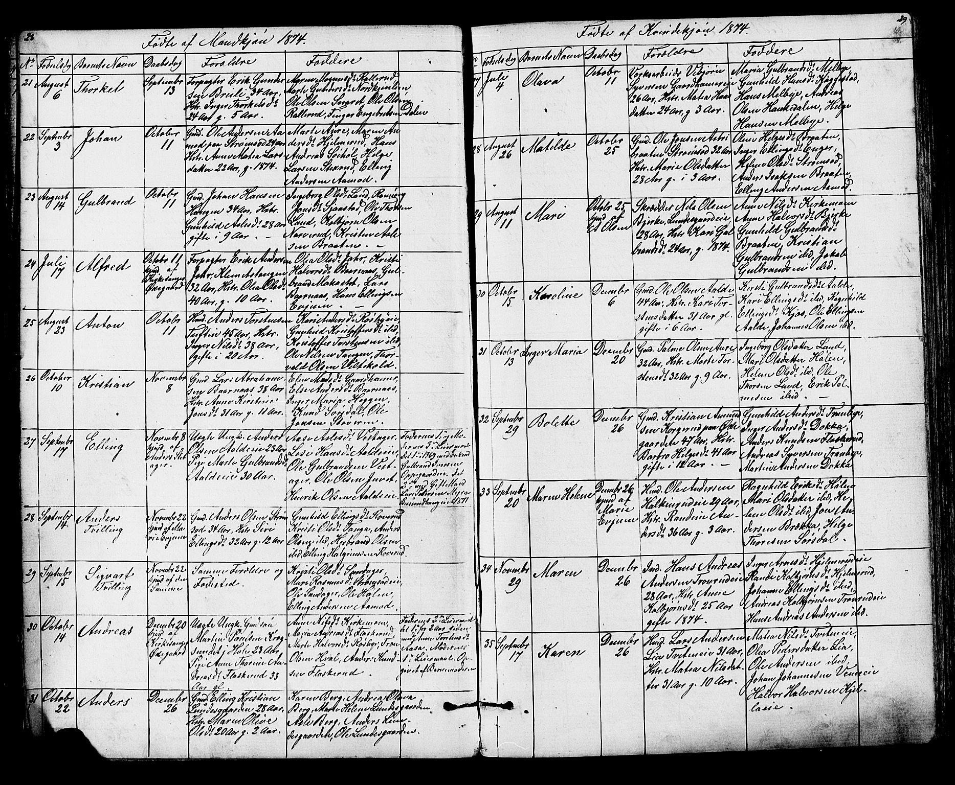 Lunder kirkebøker, AV/SAKO-A-629/G/Ga/L0003a: Klokkerbok nr. I 3, 1869-1888, s. 28-29
