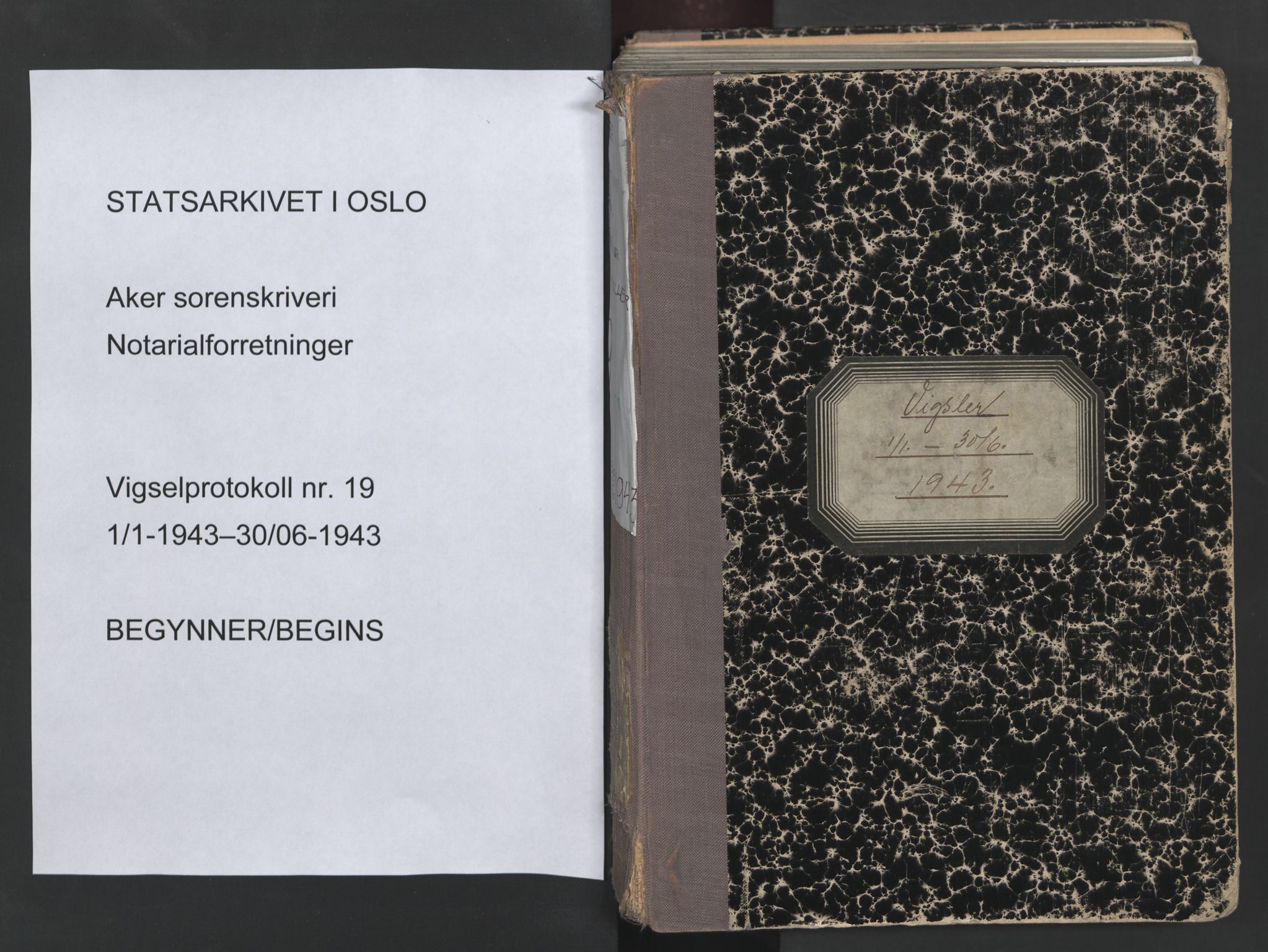 Aker sorenskriveri, SAO/A-10895/L/Lc/Lcb/L0019: Vigselprotokoll, 1943