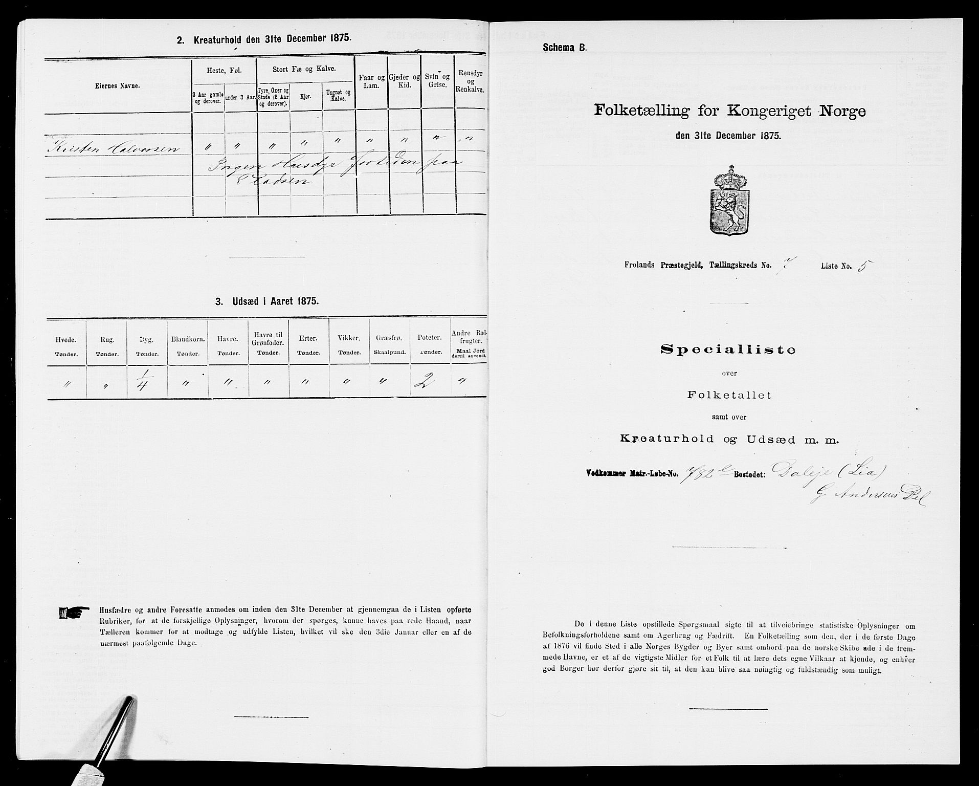 SAK, Folketelling 1875 for 0919P Froland prestegjeld, 1875, s. 644