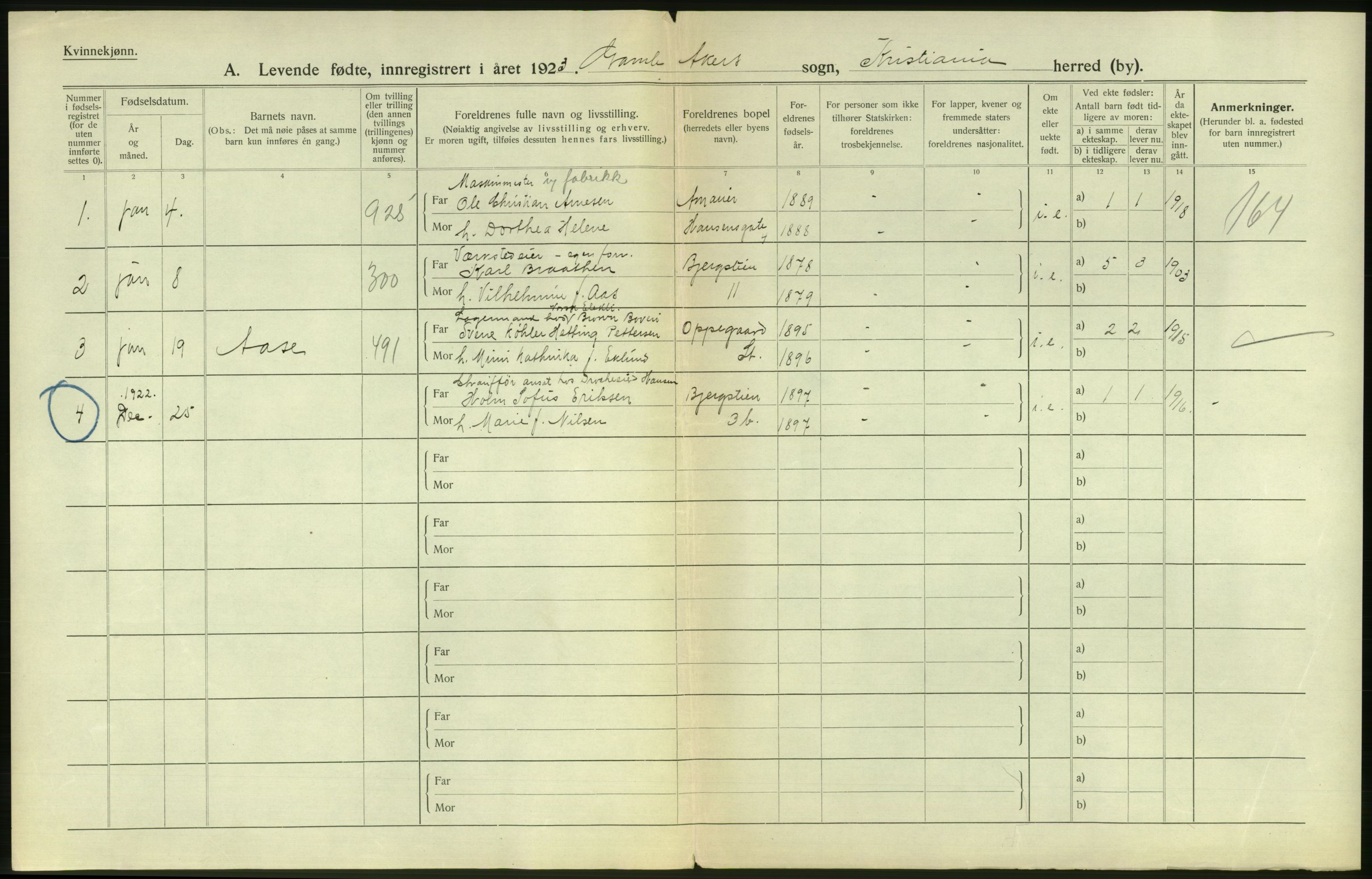 Statistisk sentralbyrå, Sosiodemografiske emner, Befolkning, AV/RA-S-2228/D/Df/Dfc/Dfcc/L0006: Kristiania: Levendefødte menn og kvinner., 1923, s. 26