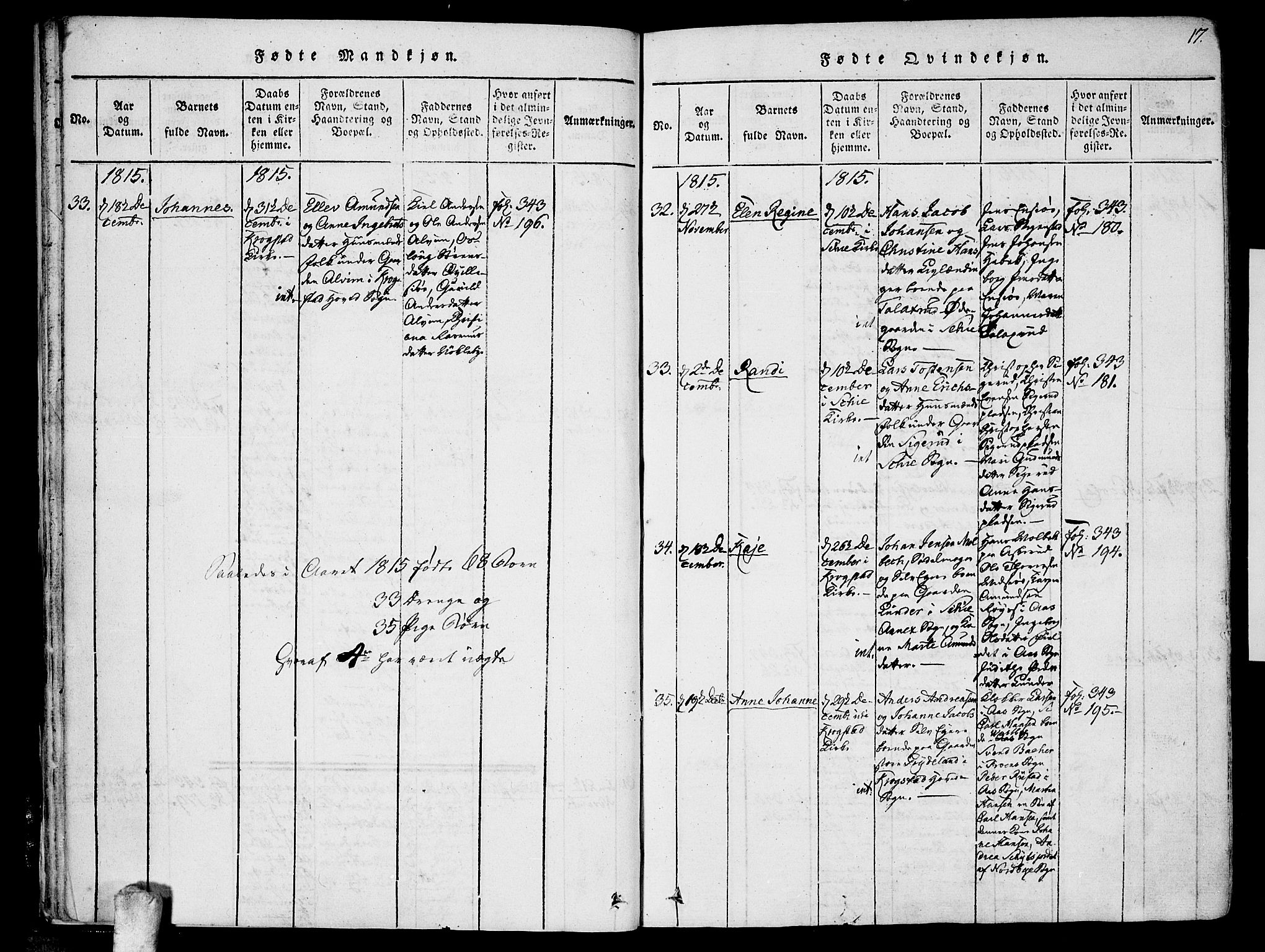 Kråkstad prestekontor Kirkebøker, AV/SAO-A-10125a/F/Fa/L0003: Ministerialbok nr. I 3, 1813-1824, s. 17