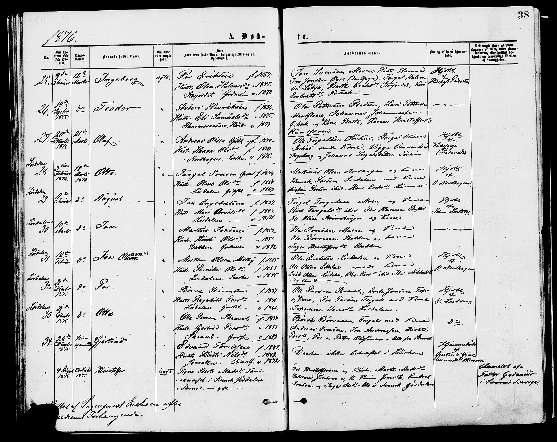 Trysil prestekontor, AV/SAH-PREST-046/H/Ha/Haa/L0007: Ministerialbok nr. 7, 1874-1880, s. 38