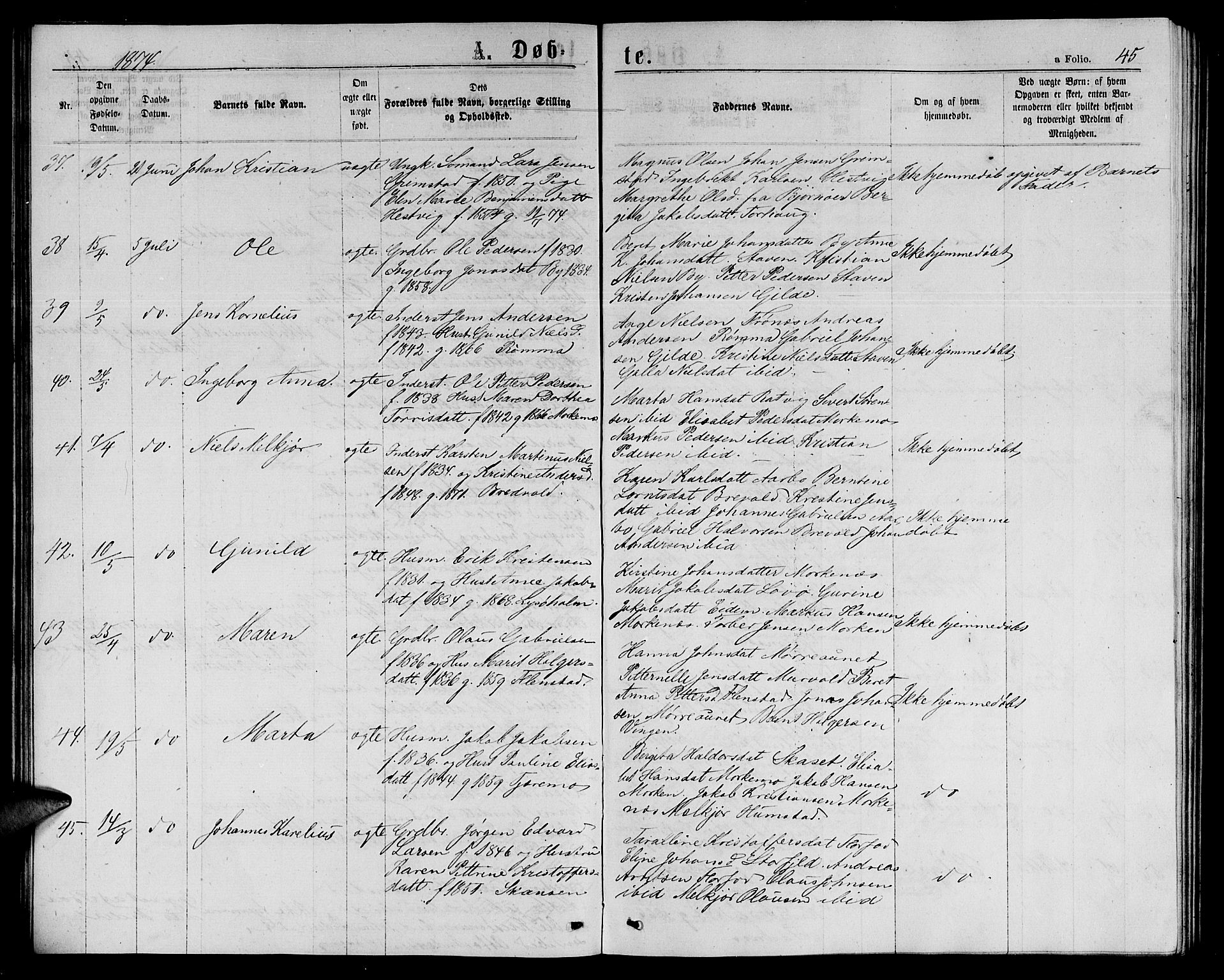 Ministerialprotokoller, klokkerbøker og fødselsregistre - Sør-Trøndelag, AV/SAT-A-1456/655/L0686: Klokkerbok nr. 655C02, 1866-1879, s. 45