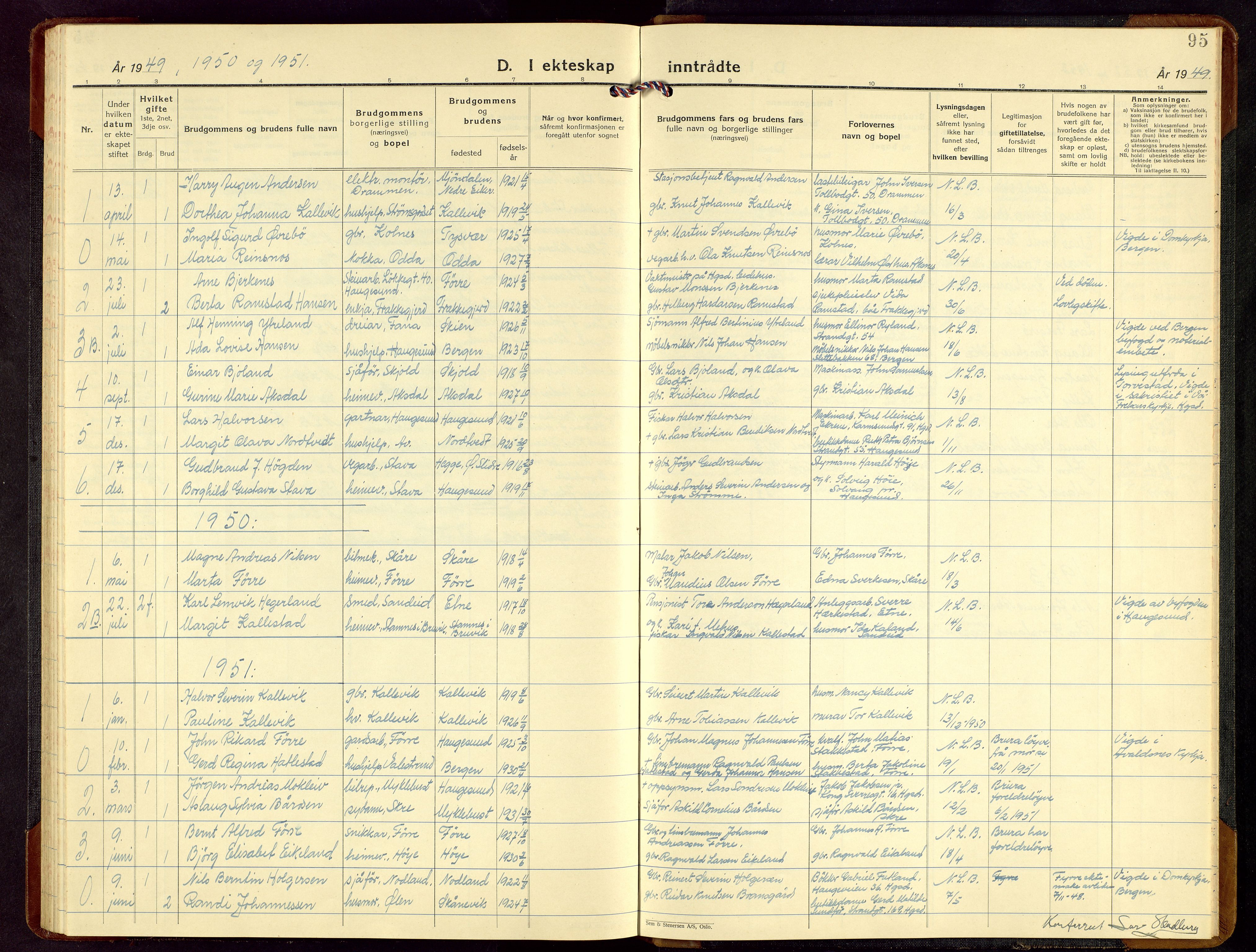 Avaldsnes sokneprestkontor, AV/SAST-A -101851/H/Ha/Hab/L0012: Klokkerbok nr. B 12, 1930-1968, s. 95