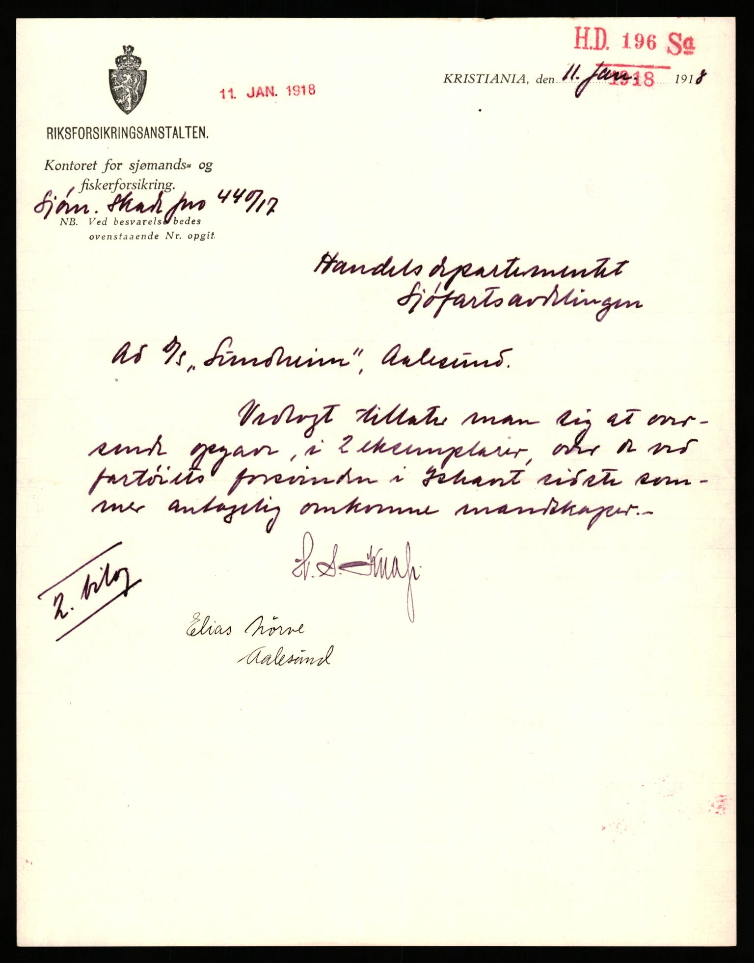 Handelsdepartementet, Sjøfartsavdelingen, 1. sjømannskontor, RA/S-1405/D/Dm/L0010: Forliste skip Lar - Min, 1906-1920, s. 440