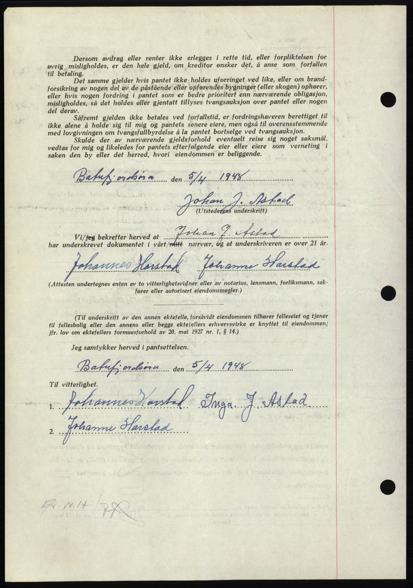 Nordmøre sorenskriveri, AV/SAT-A-4132/1/2/2Ca: Pantebok nr. B98, 1948-1948, Dagboknr: 885/1948