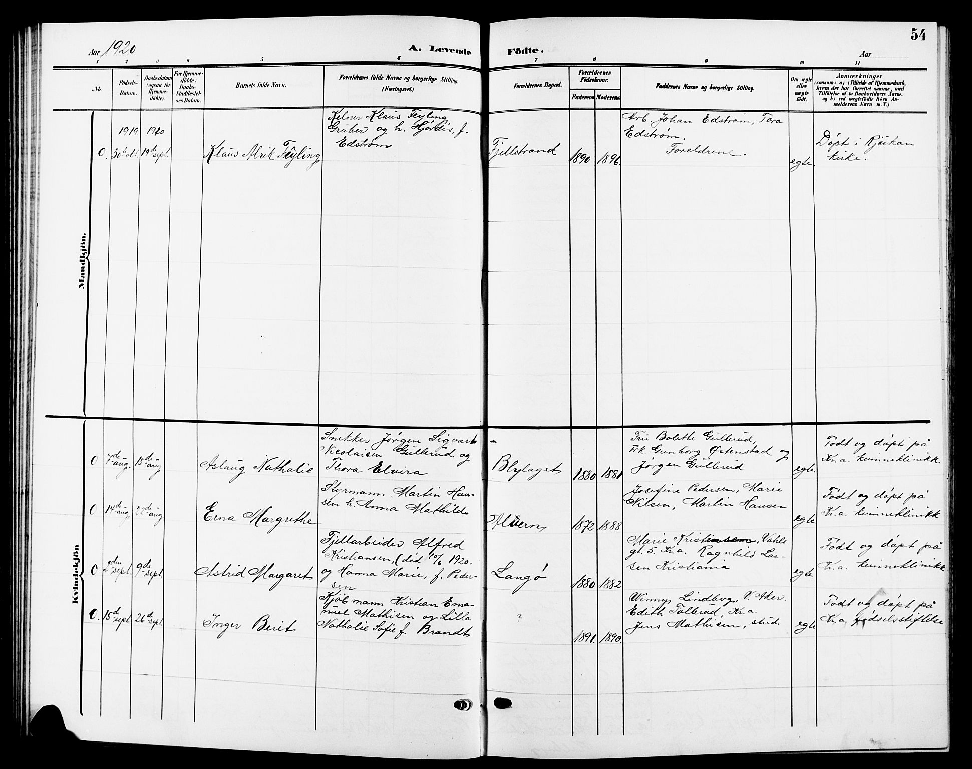 Nesodden prestekontor Kirkebøker, AV/SAO-A-10013/G/Ga/L0002: Klokkerbok nr. I 2, 1905-1924, s. 54