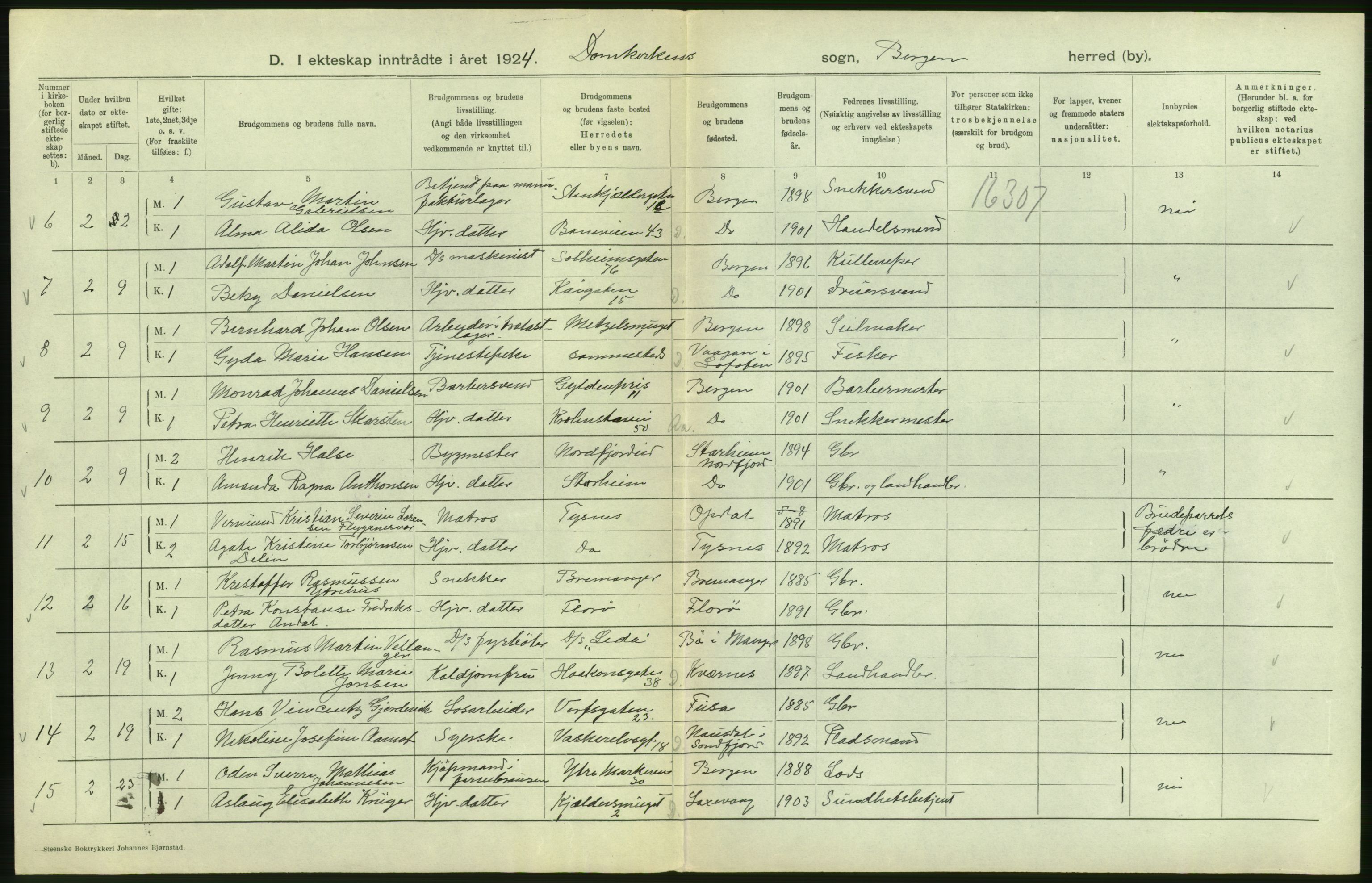 Statistisk sentralbyrå, Sosiodemografiske emner, Befolkning, AV/RA-S-2228/D/Df/Dfc/Dfcd/L0028: Bergen: Gifte, døde., 1924, s. 6