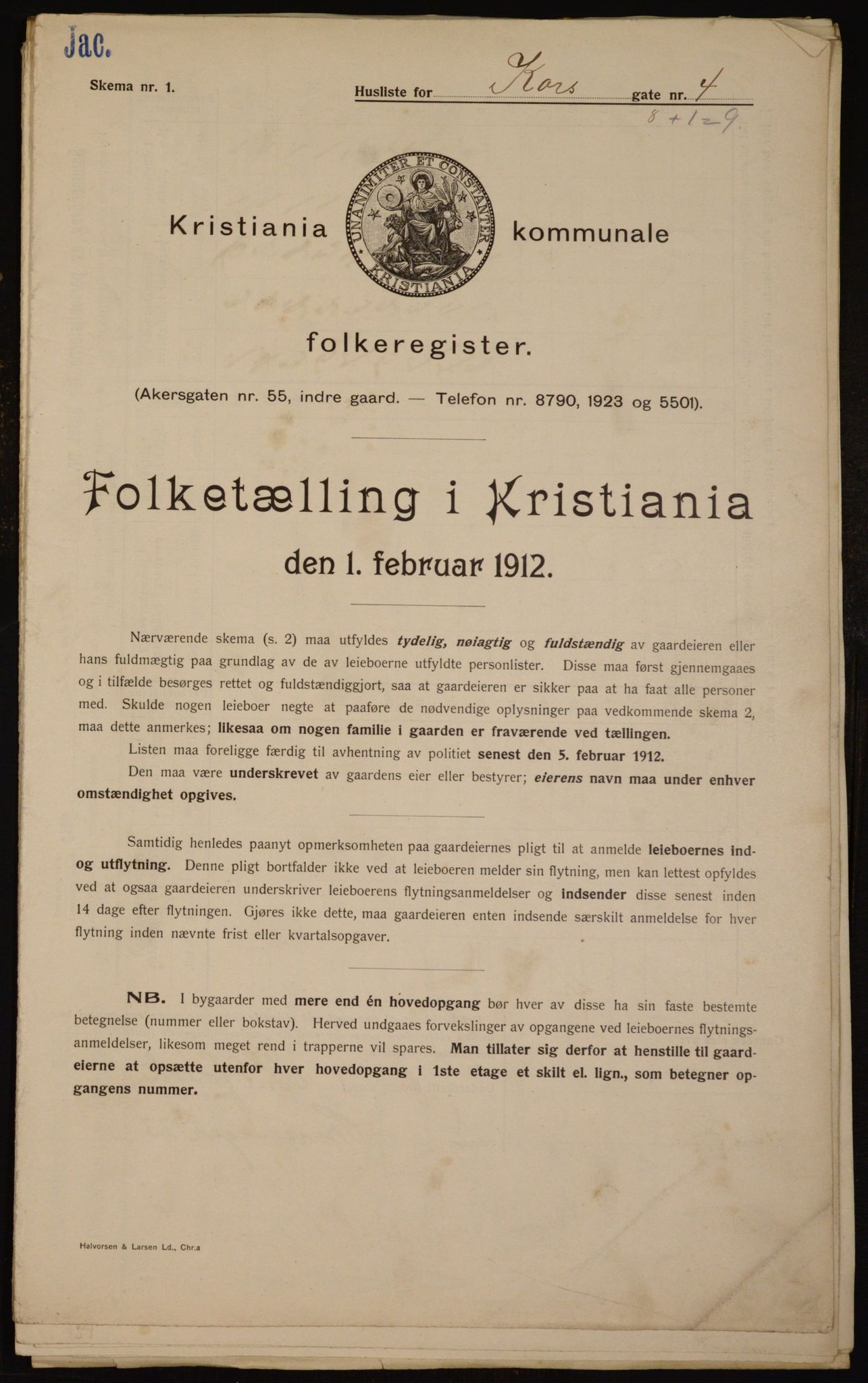 OBA, Kommunal folketelling 1.2.1912 for Kristiania, 1912, s. 53678