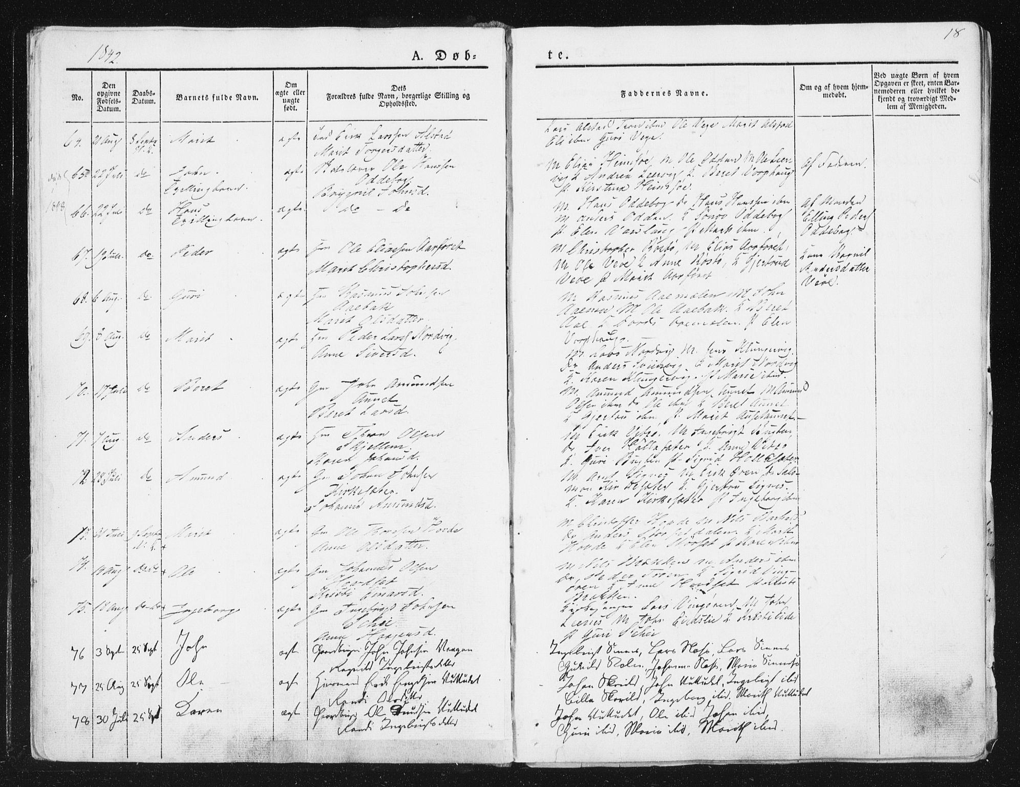 Ministerialprotokoller, klokkerbøker og fødselsregistre - Sør-Trøndelag, SAT/A-1456/630/L0493: Ministerialbok nr. 630A06, 1841-1851, s. 18