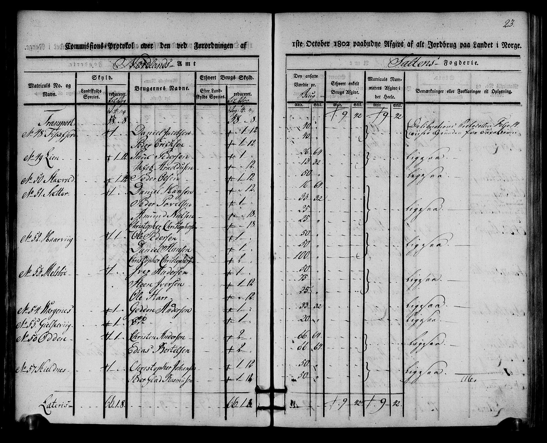 Rentekammeret inntil 1814, Realistisk ordnet avdeling, AV/RA-EA-4070/N/Ne/Nea/L0160: Salten fogderi. Kommisjonsprotokoll, 1803, s. 22