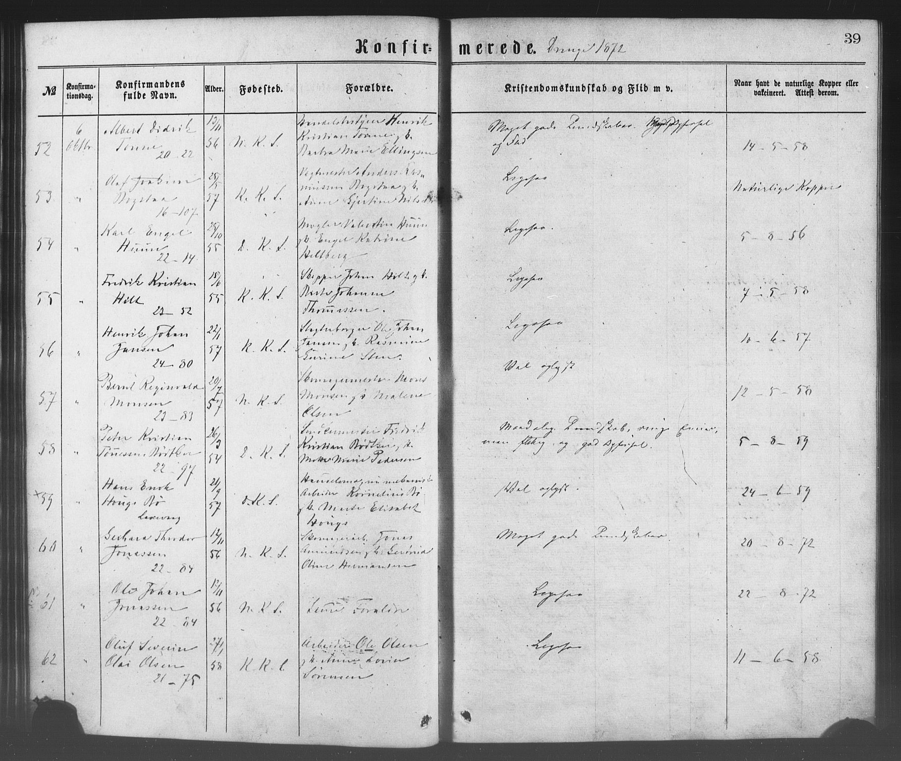 Korskirken sokneprestembete, AV/SAB-A-76101/H/Haa/L0028: Ministerialbok nr. C 4, 1868-1879, s. 39