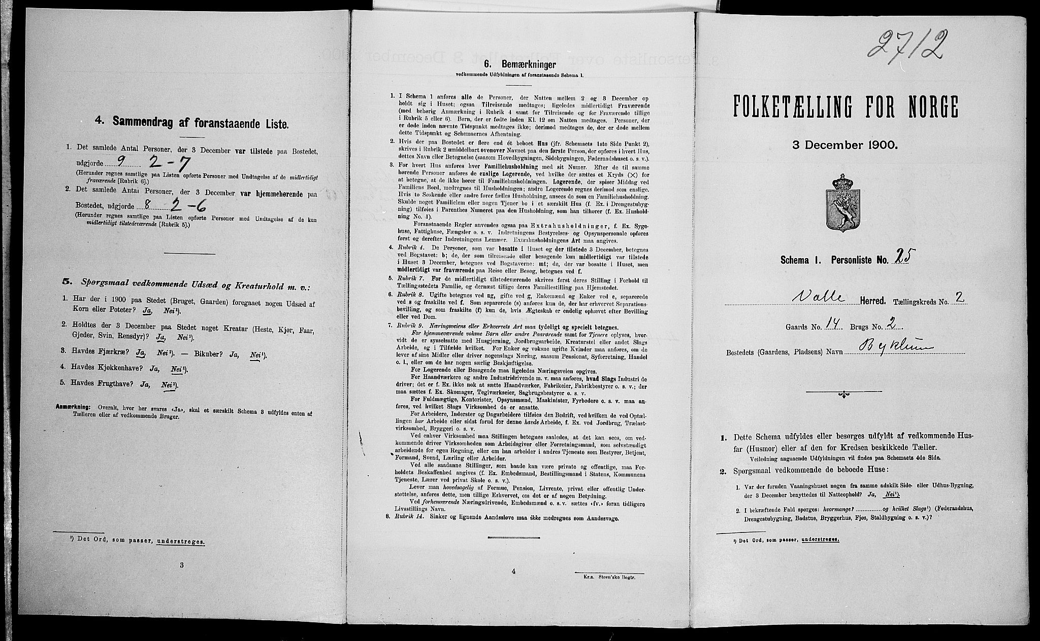 SAK, Folketelling 1900 for 0940 Valle herred, 1900, s. 199
