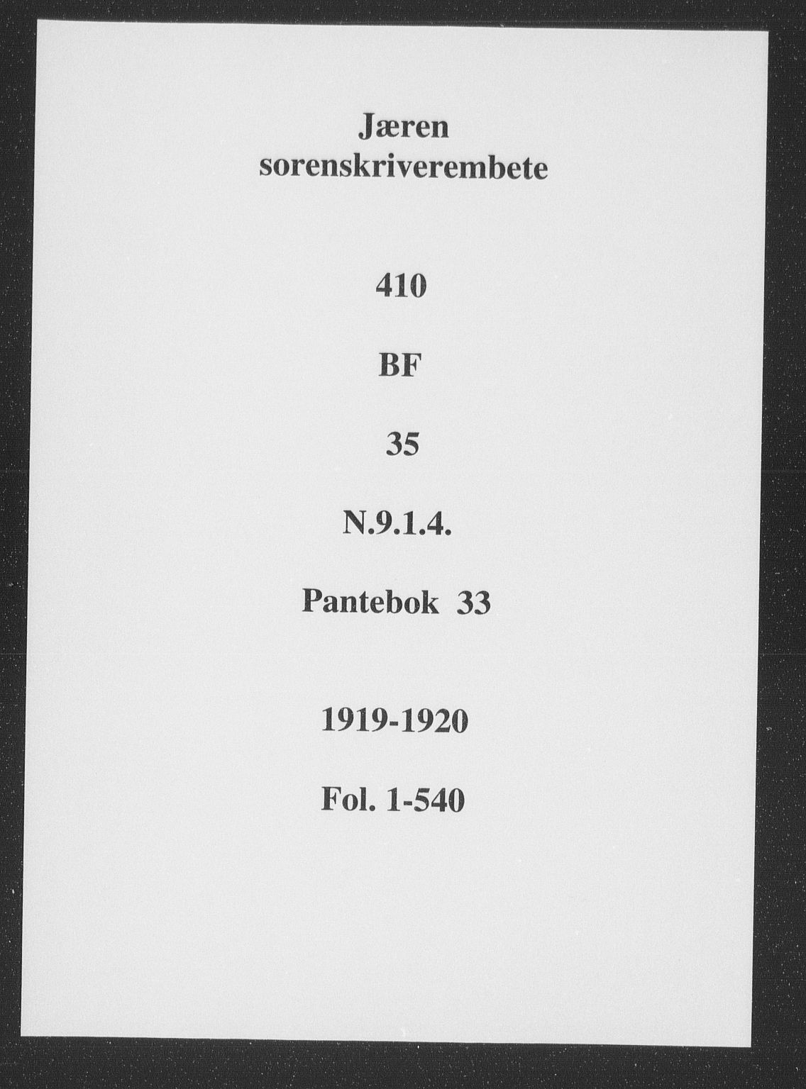 Jæren sorenskriveri, SAST/A-100310/01/4/41/41BF/L0035: Pantebok nr. 33a, 1919-1920