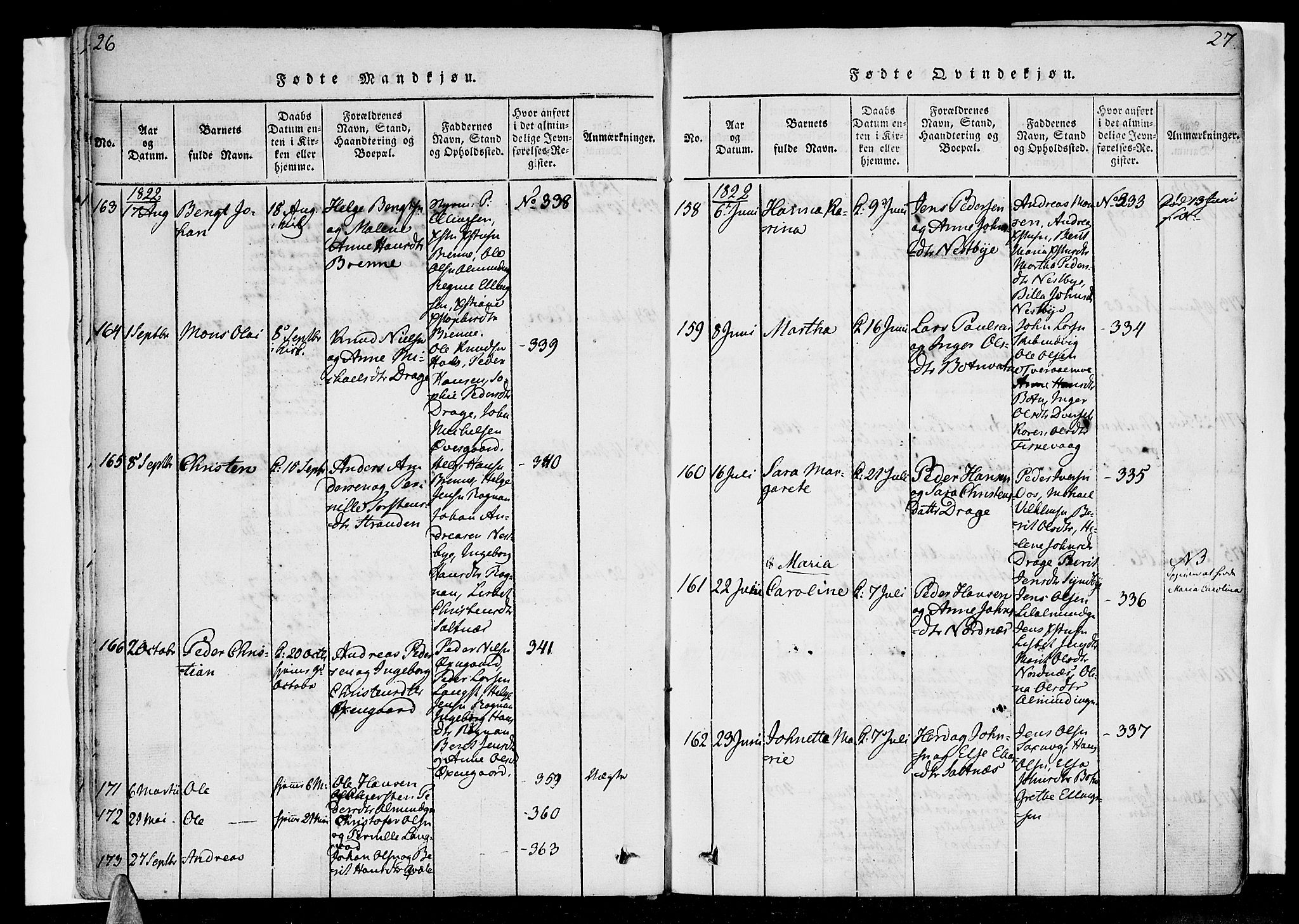 Ministerialprotokoller, klokkerbøker og fødselsregistre - Nordland, AV/SAT-A-1459/847/L0665: Ministerialbok nr. 847A05, 1818-1841, s. 26-27