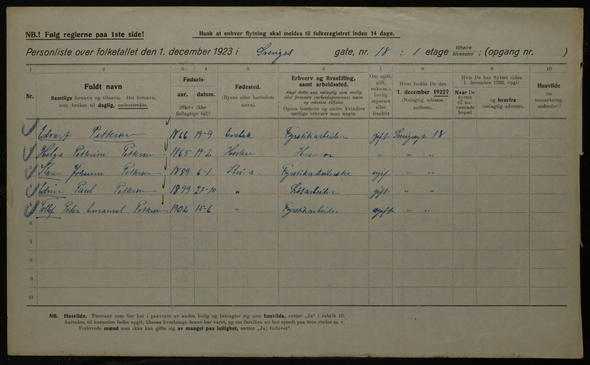 OBA, Kommunal folketelling 1.12.1923 for Kristiania, 1923, s. 117366