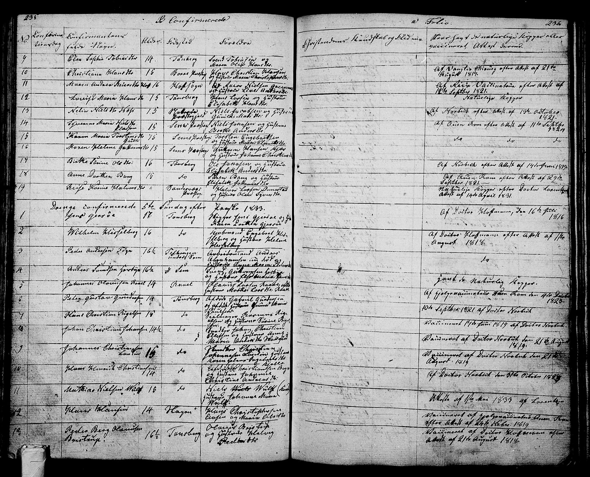 Tønsberg kirkebøker, AV/SAKO-A-330/G/Ga/L0002: Klokkerbok nr. 2, 1827-1854, s. 235-236