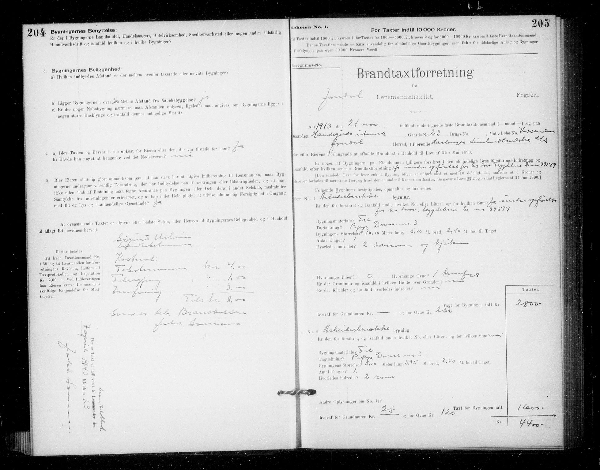 Lensmannen i Jondal, AV/SAB-A-33101/0012/L0005: Branntakstprotokoll, skjematakst, 1894-1951, s. 204-205