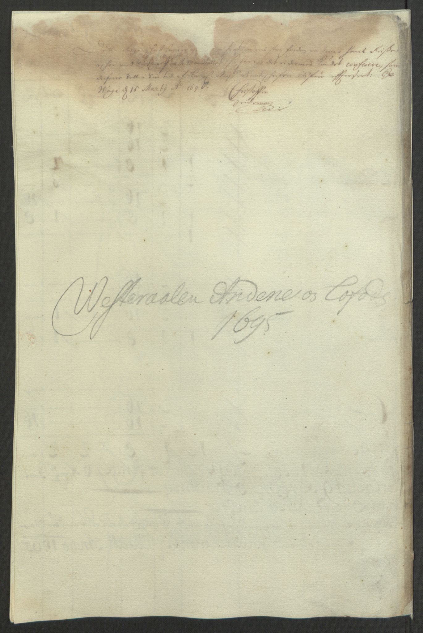 Rentekammeret inntil 1814, Reviderte regnskaper, Fogderegnskap, RA/EA-4092/R67/L4677: Fogderegnskap Vesterålen, Andenes og Lofoten, 1694-1695, s. 253