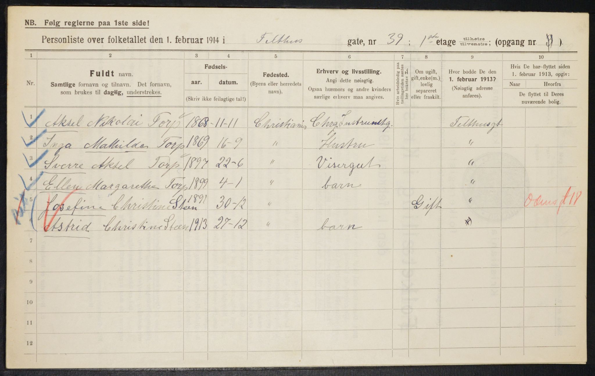 OBA, Kommunal folketelling 1.2.1914 for Kristiania, 1914, s. 108553