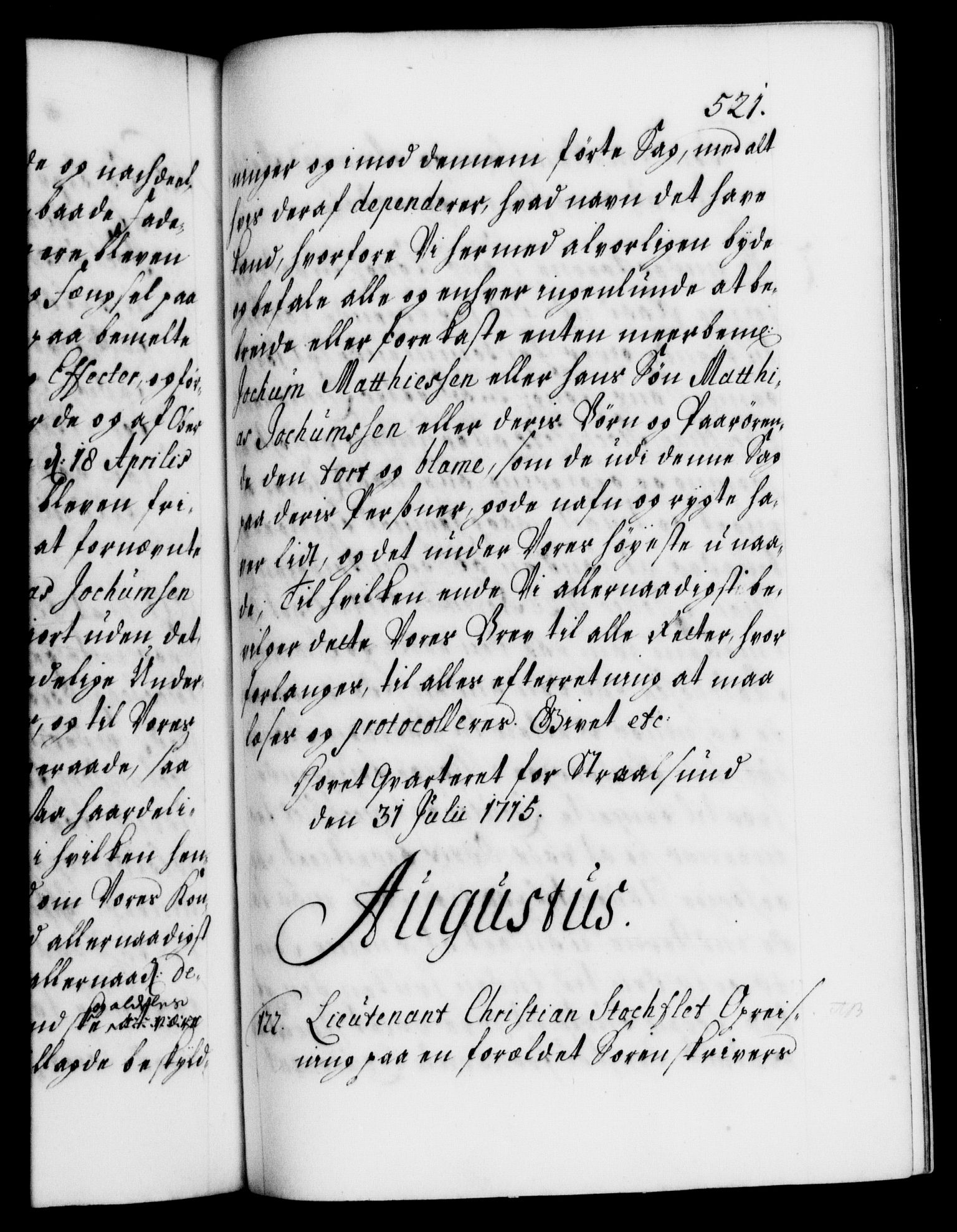 Danske Kanselli 1572-1799, RA/EA-3023/F/Fc/Fca/Fcaa/L0021: Norske registre, 1712-1715, s. 521a