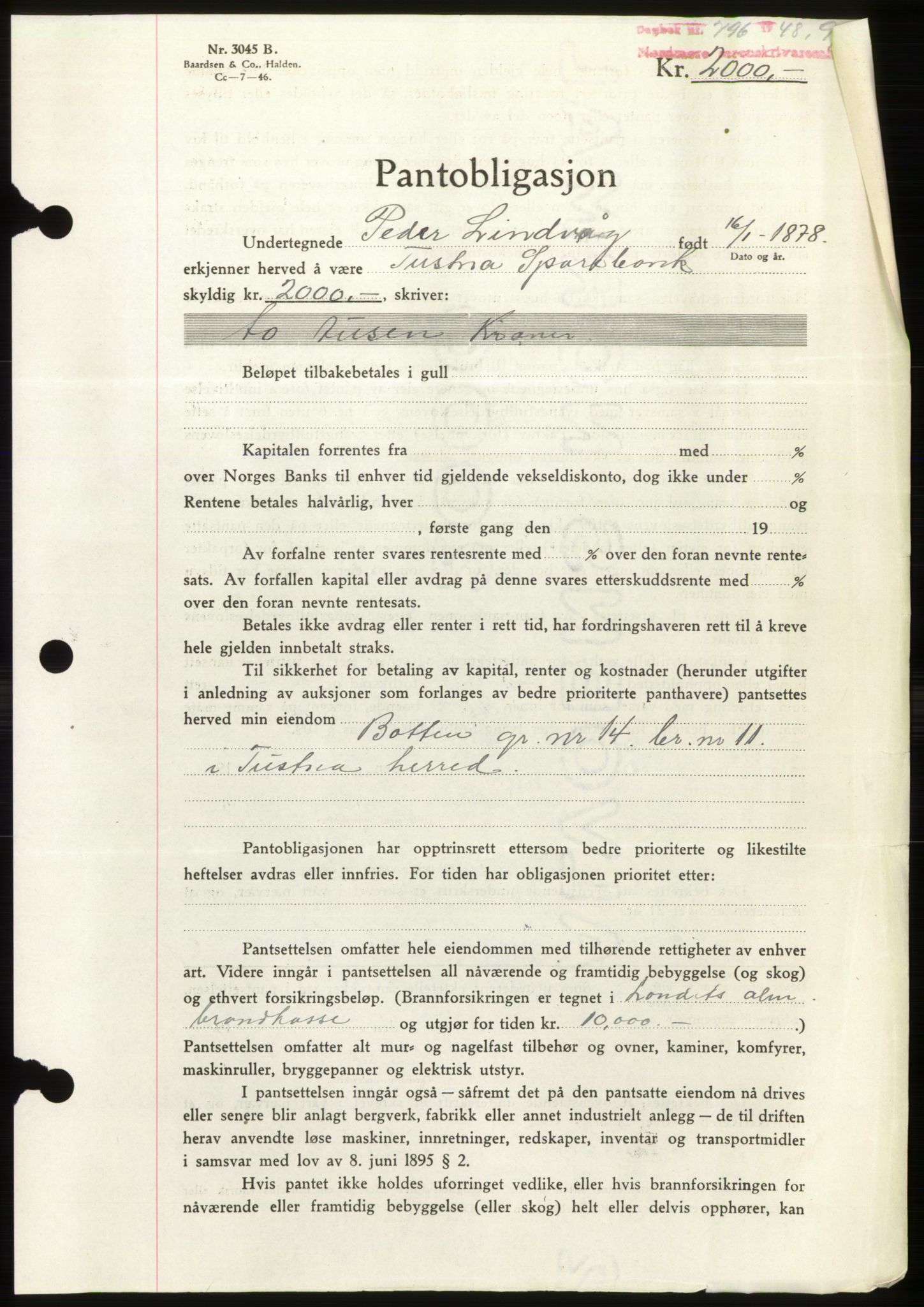 Nordmøre sorenskriveri, SAT/A-4132/1/2/2Ca: Pantebok nr. B98, 1948-1948, Dagboknr: 796/1948
