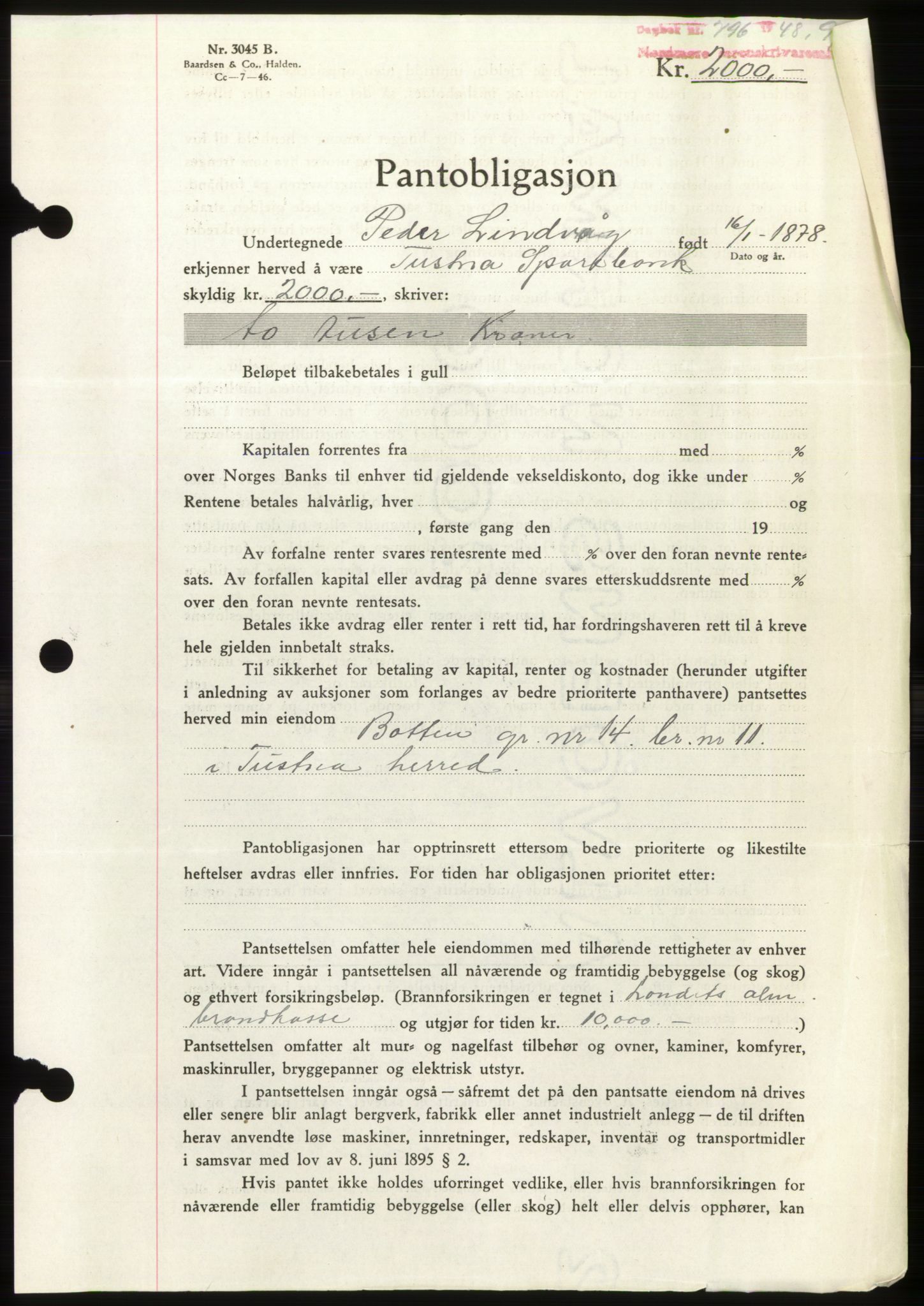 Nordmøre sorenskriveri, AV/SAT-A-4132/1/2/2Ca: Pantebok nr. B98, 1948-1948, Dagboknr: 796/1948