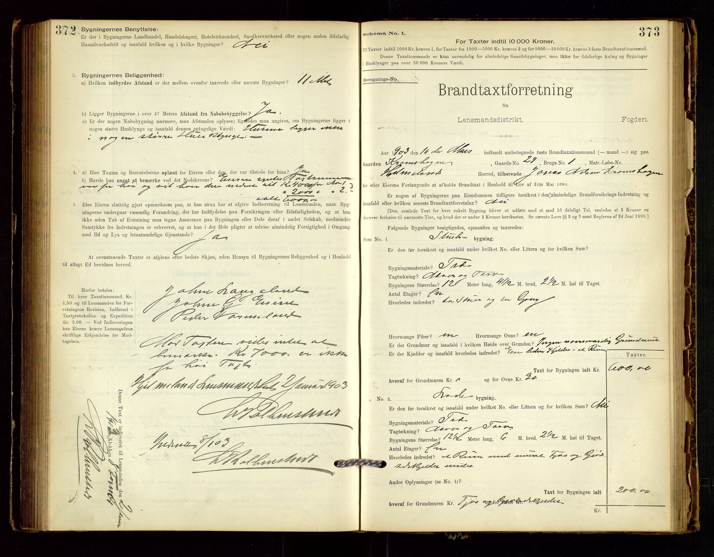 Hjelmeland lensmannskontor, SAST/A-100439/Gob/L0001: "Brandtaxationsprotokol", 1895-1932, s. 372-373