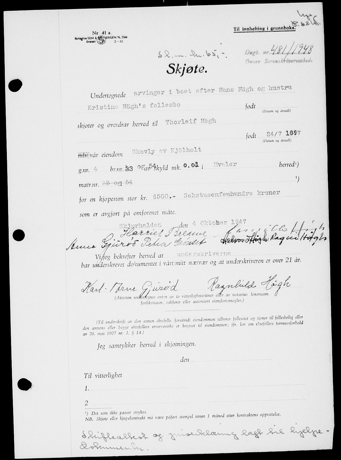 Onsøy sorenskriveri, SAO/A-10474/G/Ga/Gab/L0022: Pantebok nr. II A-22, 1947-1948, Dagboknr: 481/1948