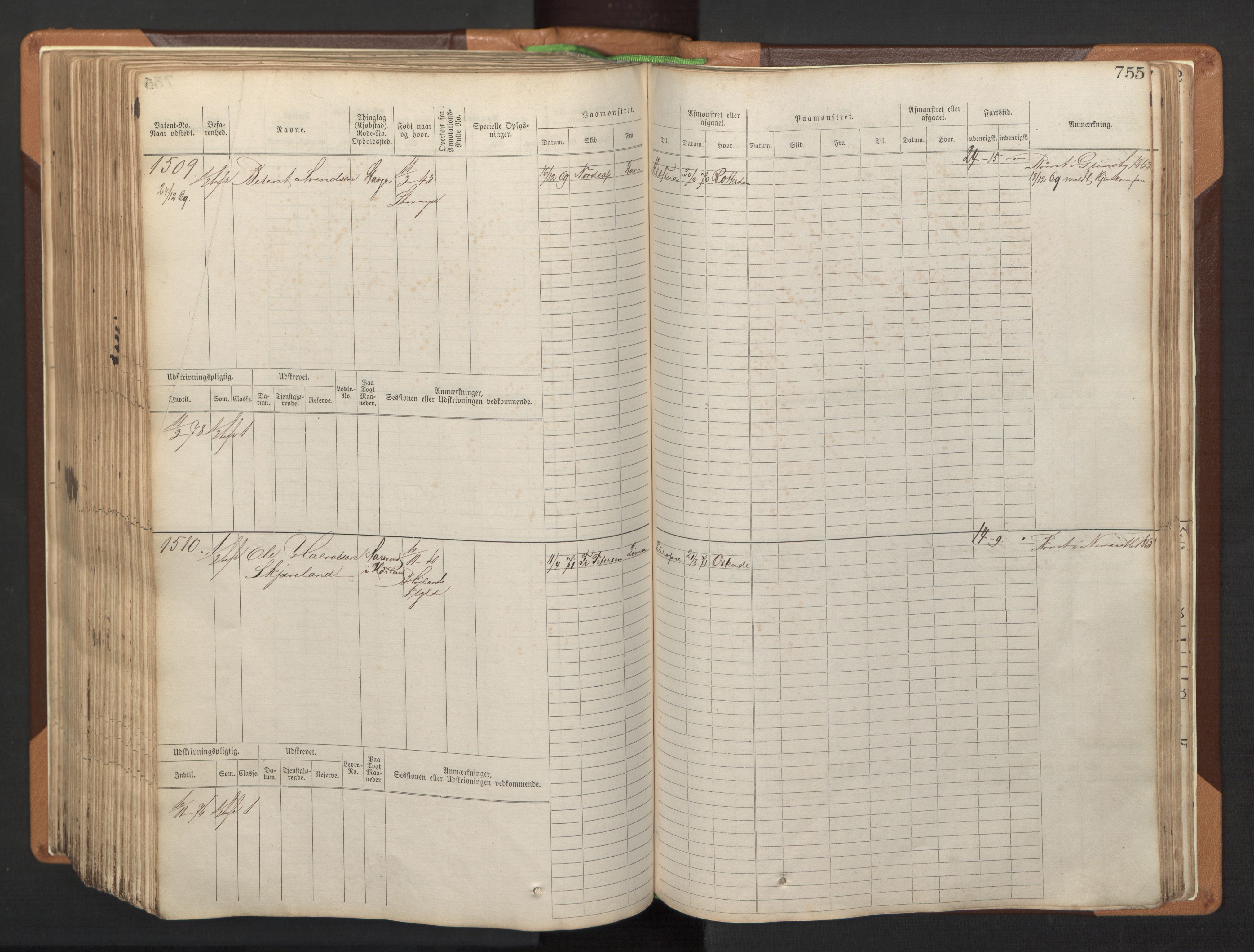 Stavanger sjømannskontor, AV/SAST-A-102006/F/Fb/Fbb/L0005: Sjøfartshovedrulle, patentnr. 793-1606 (del 2), 1869-1880, s. 367