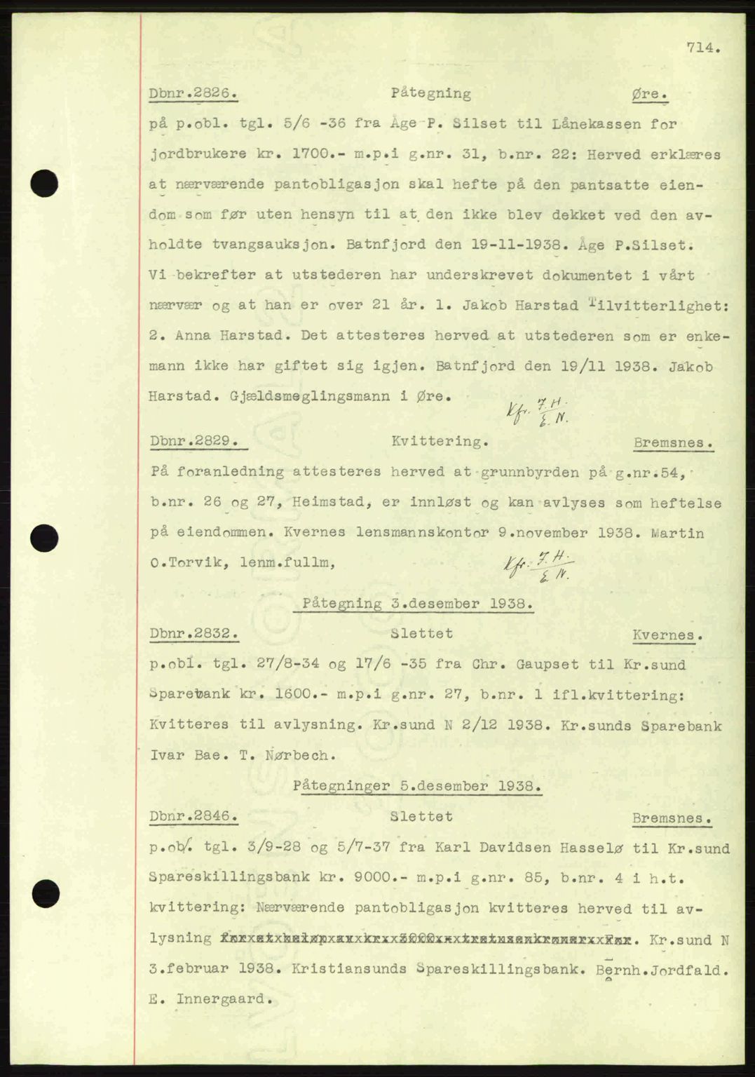 Nordmøre sorenskriveri, SAT/A-4132/1/2/2Ca: Pantebok nr. C80, 1936-1939, Dagboknr: 2826/1938