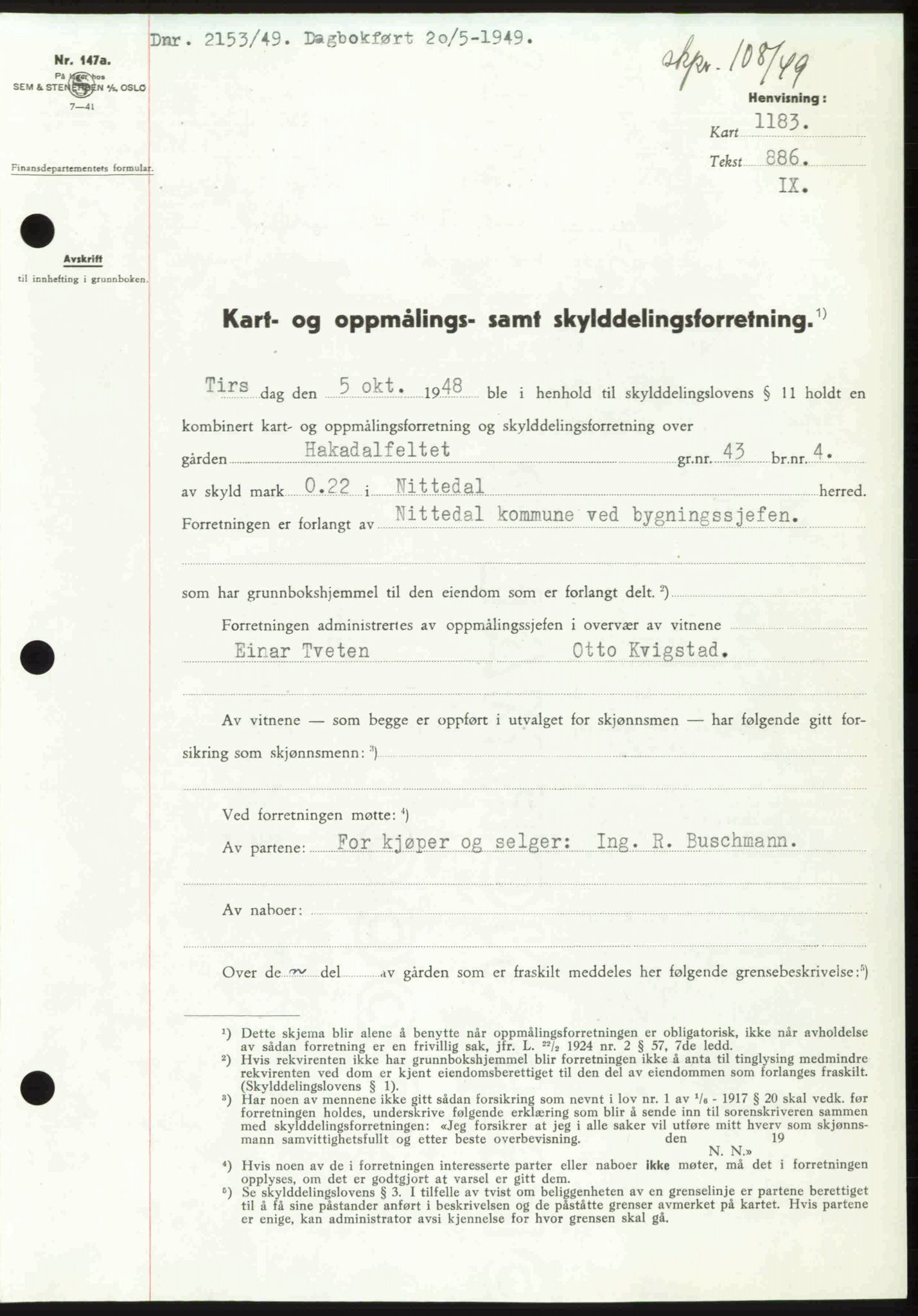 Nedre Romerike sorenskriveri, SAO/A-10469/G/Gb/Gbd/L0025: Pantebok nr. 25, 1949-1949, Dagboknr: 2153/1949