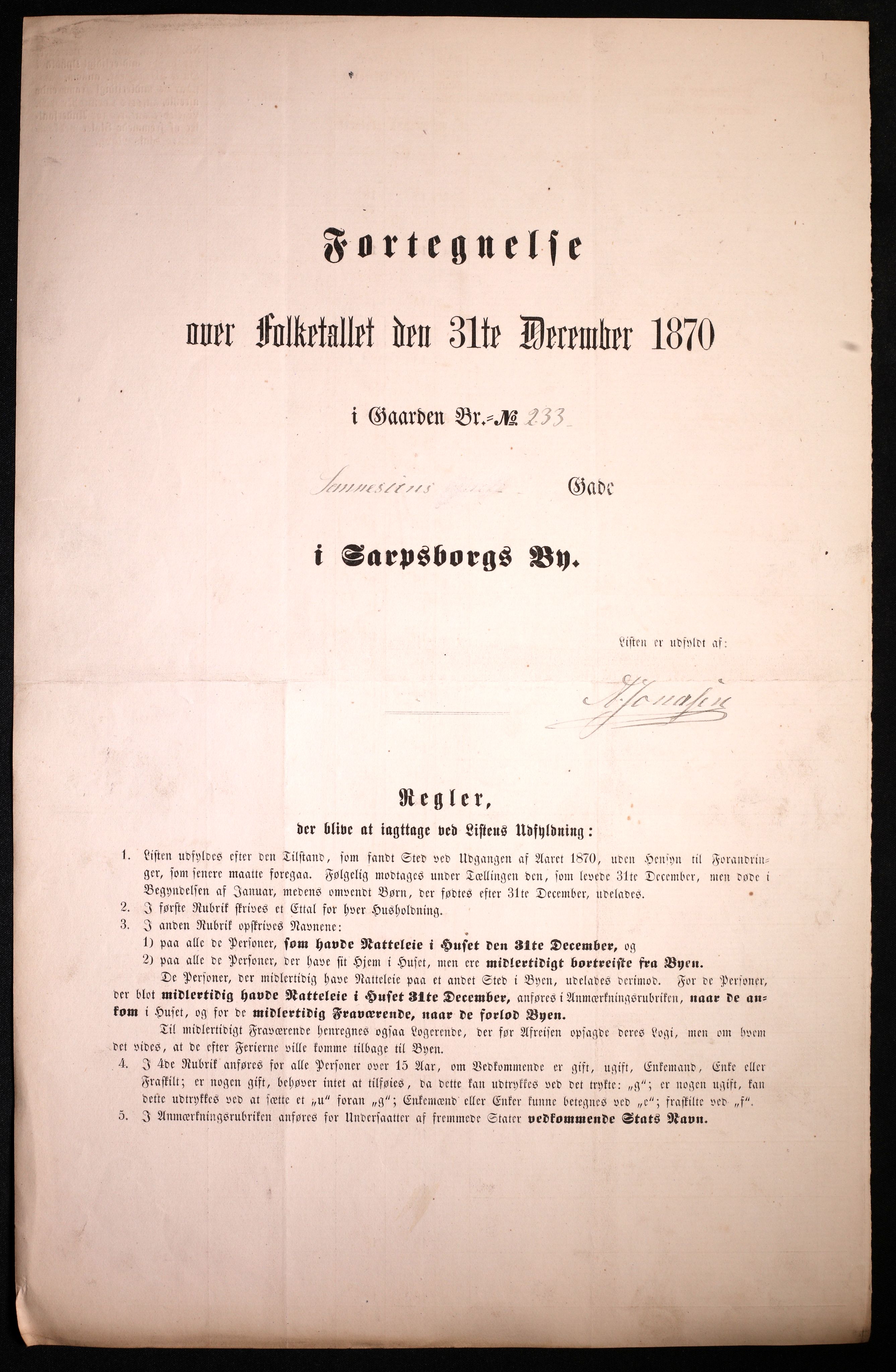RA, Folketelling 1870 for 0102 Sarpsborg kjøpstad, 1870, s. 147