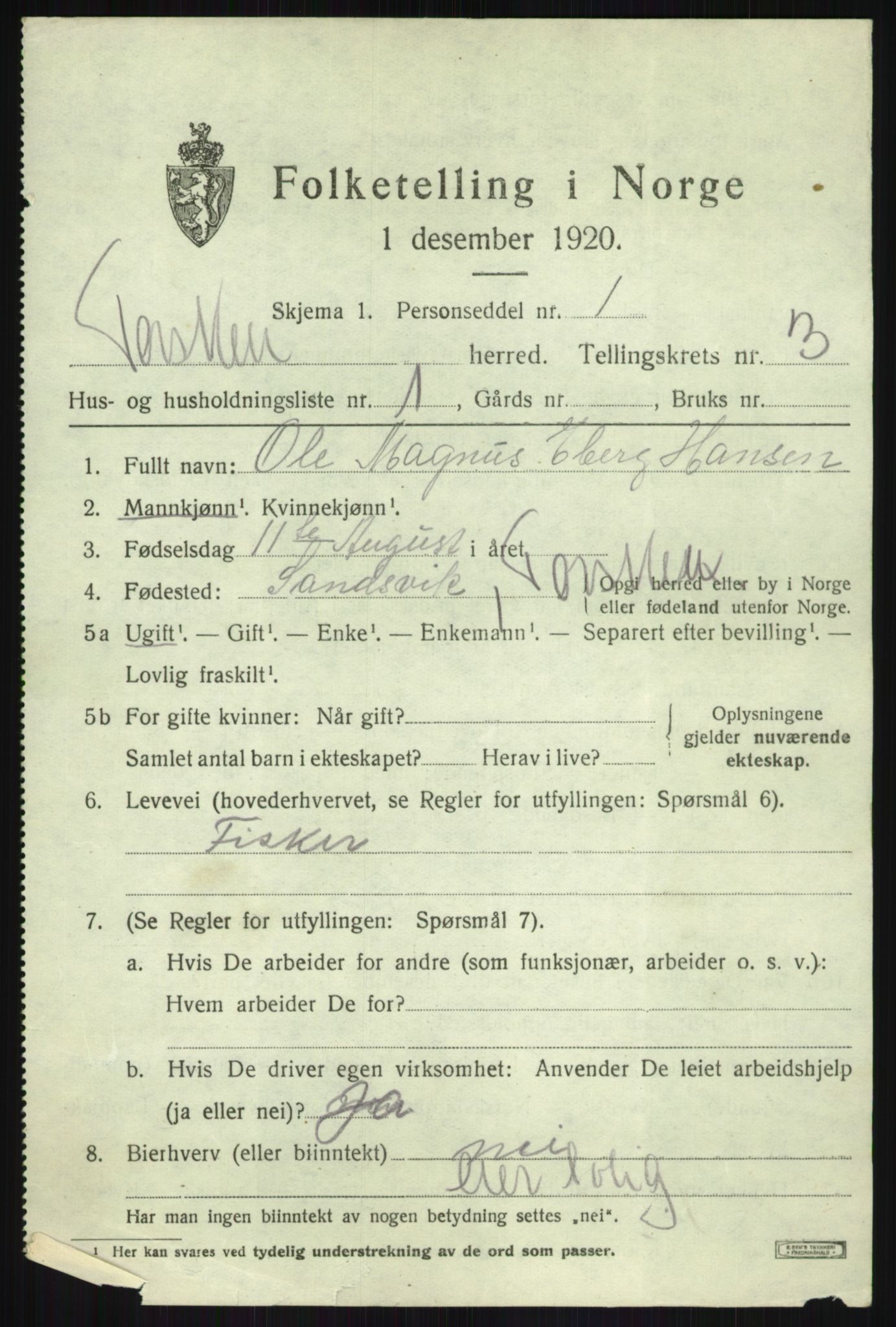 SATØ, Folketelling 1920 for 1928 Torsken herred, 1920, s. 872