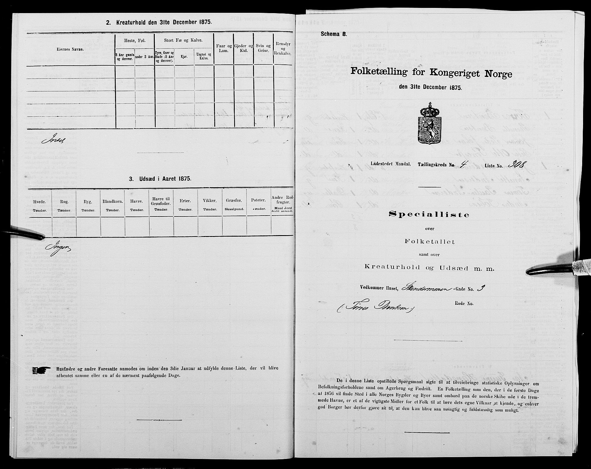 SAK, Folketelling 1875 for 1002B Mandal prestegjeld, Mandal ladested, 1875, s. 647