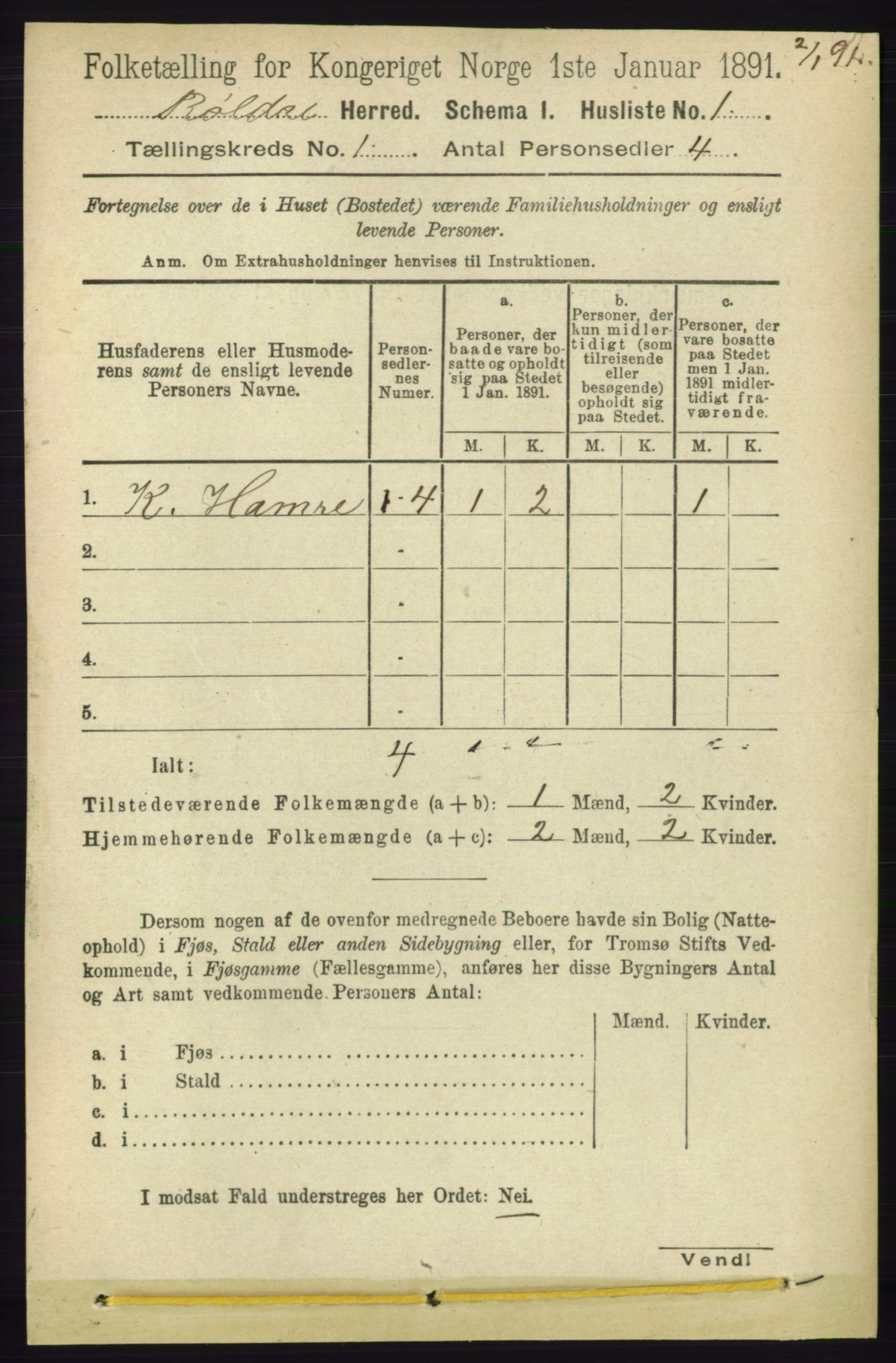 RA, Folketelling 1891 for 1229 Røldal herred, 1891, s. 14