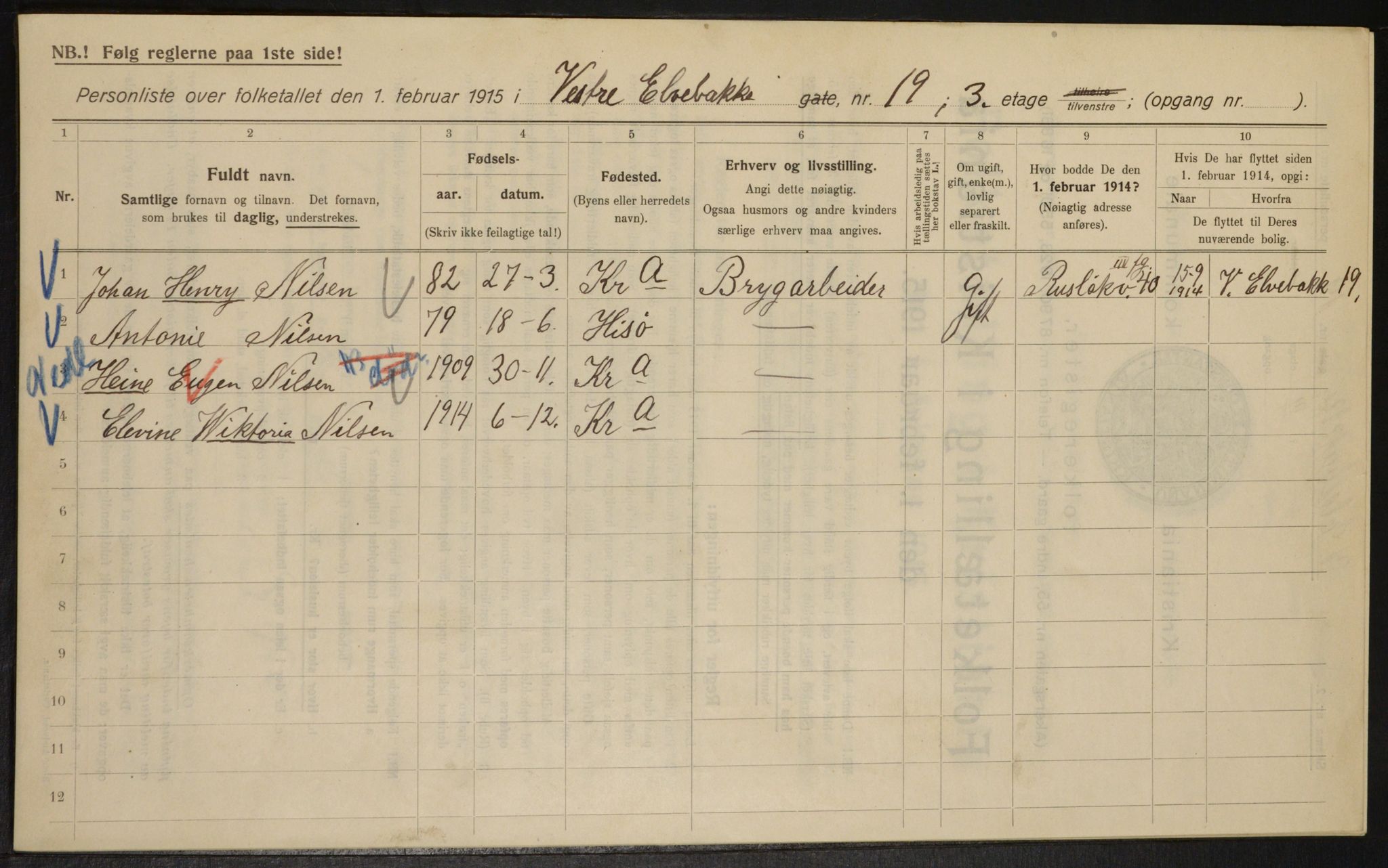 OBA, Kommunal folketelling 1.2.1915 for Kristiania, 1915, s. 123151