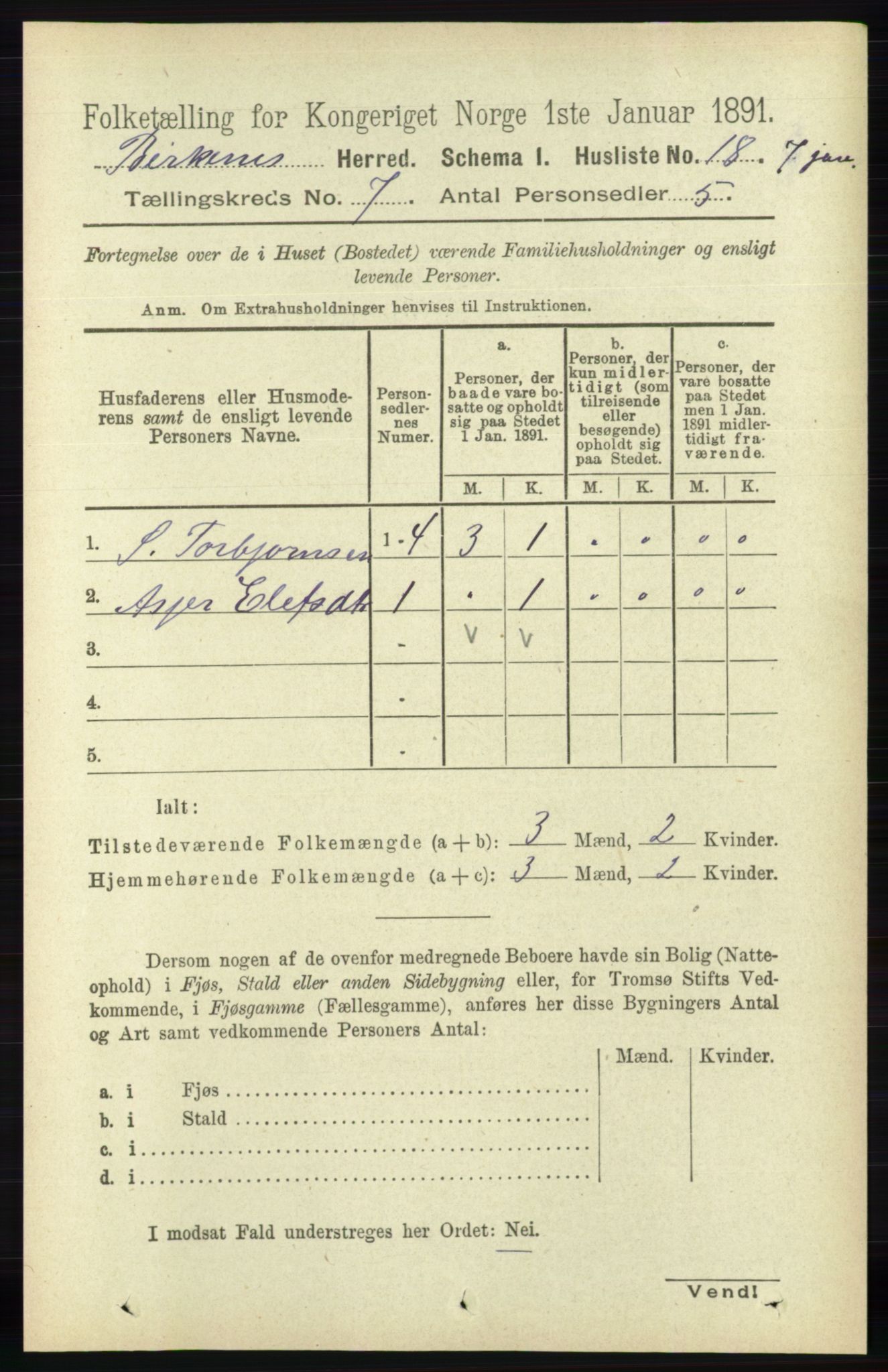 RA, Folketelling 1891 for 0928 Birkenes herred, 1891, s. 1959