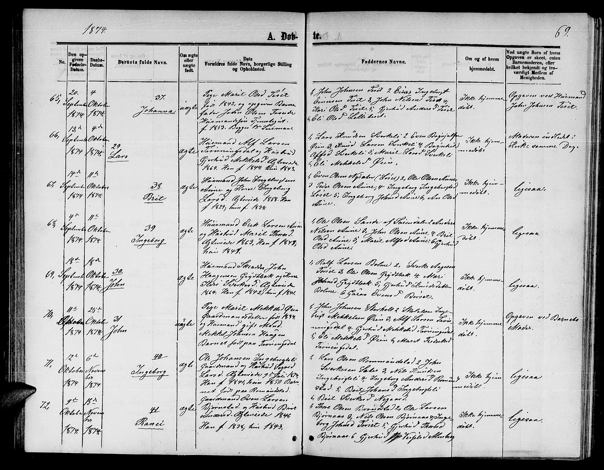 Ministerialprotokoller, klokkerbøker og fødselsregistre - Møre og Romsdal, AV/SAT-A-1454/598/L1076: Klokkerbok nr. 598C01, 1867-1878, s. 69