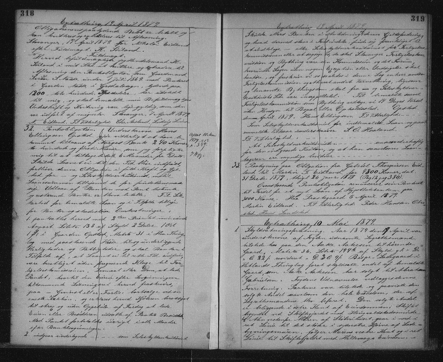 Jæren sorenskriveri, SAST/A-100310/01/4/41/41BF/L0005: Pantebok nr. 13a, 1878-1879, s. 318-319