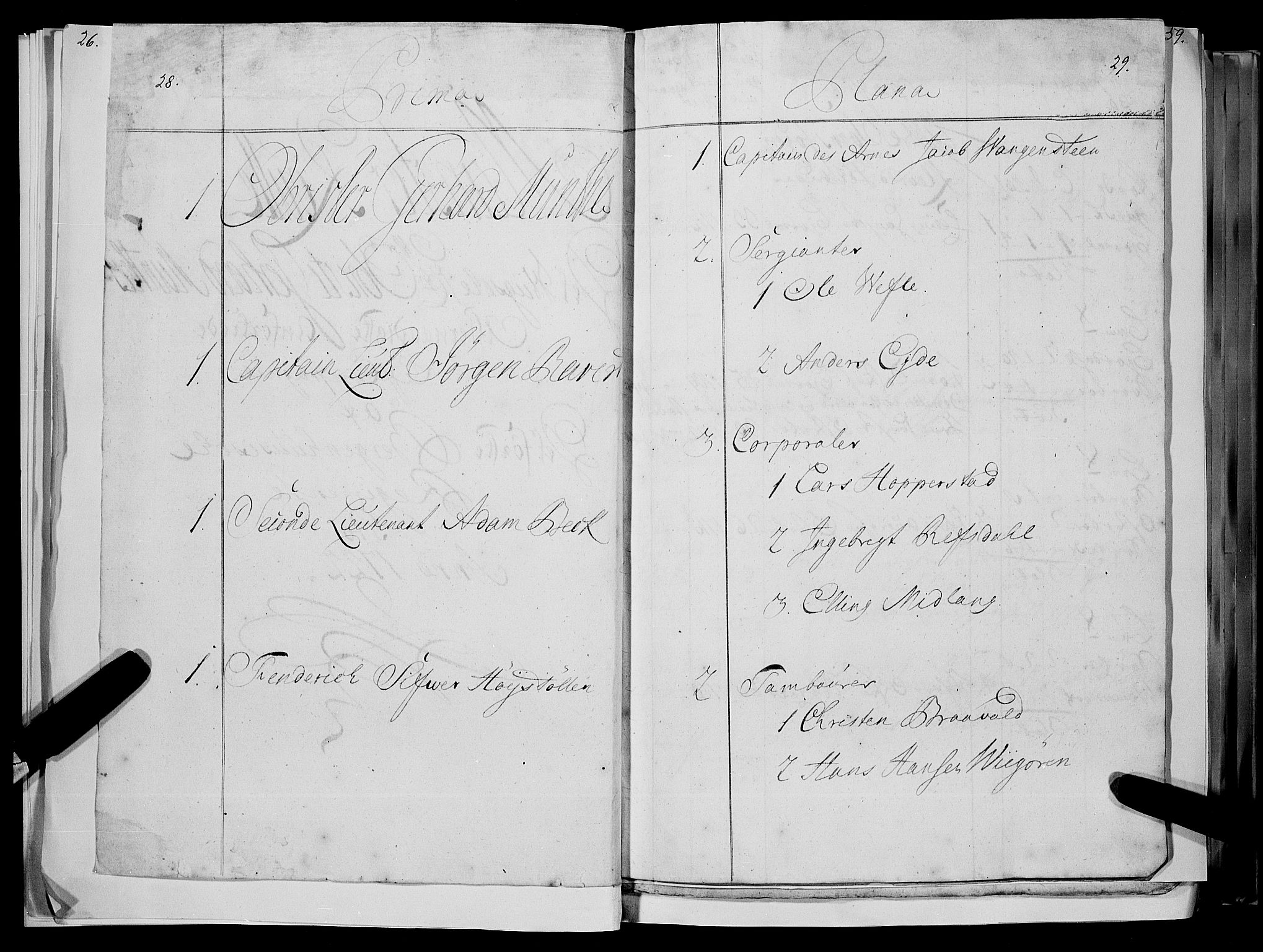 Stiftamtmannen i Bergen, AV/SAB-A-100006/F/Fc/L0004: Lnr. 1887: Militære manntall og ruller for Indre og Ytre Sogn, 1722-1748, s. 28-29